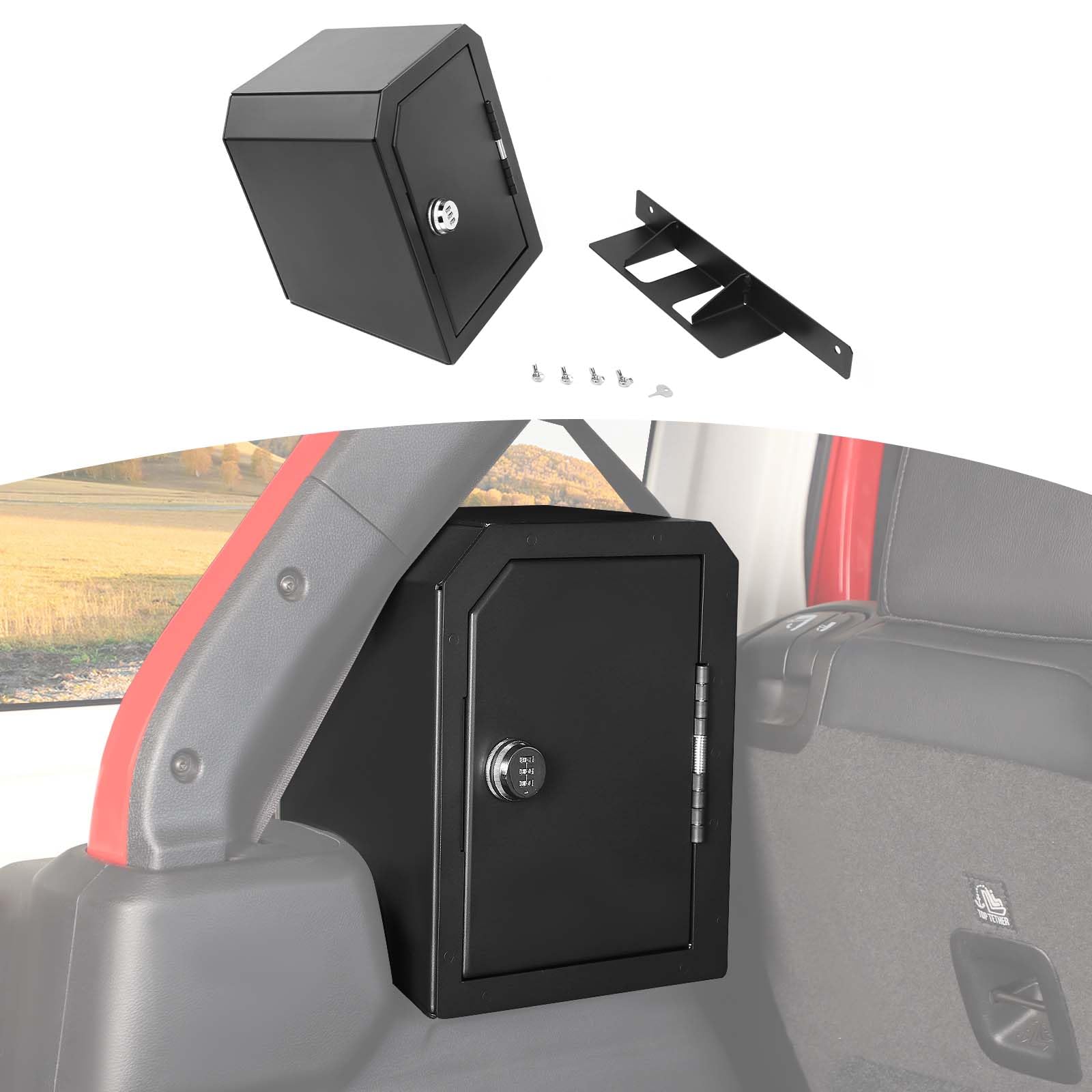 JLU用 左側トランクセーフボックス セキュリティロック付き Jeep Wrangler JLU 2024年以降 4DR用 ブラックメタルストレージアクセサリー