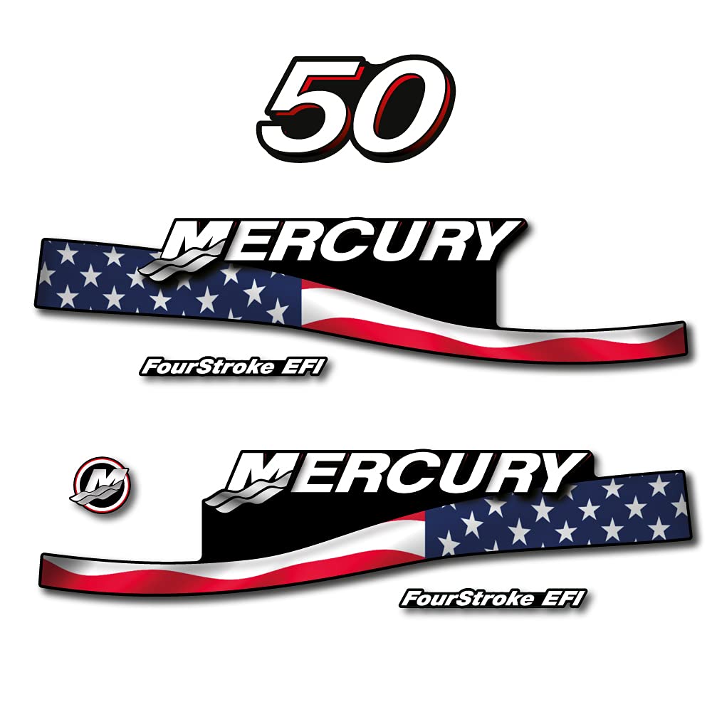 Mercury 50 F.S. EFI (2005-2007) US2 フラッグ船外デカール(ステッカー)セット 411 デカール アフターマーケット交換用｜いいものばかり