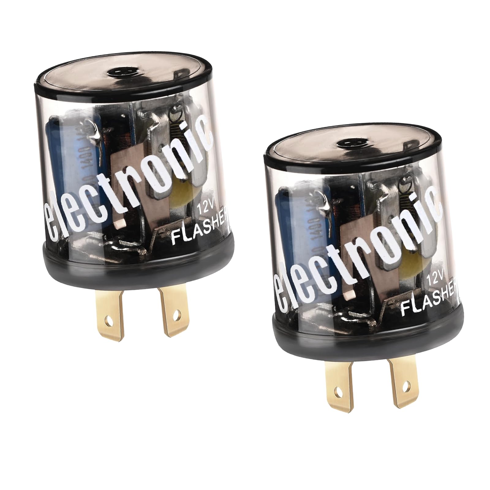 Hbxdeco LEDフラッシャーリレー 2個 2いの一番 12V 高耐久 LEDウィンカーリレー ハイパーフラッシングくっ付ける用 2プロングラウンド陰電子フラッシャー ウィンカーリレー 車 貨物自動車 SUV用 取り替えっこ用