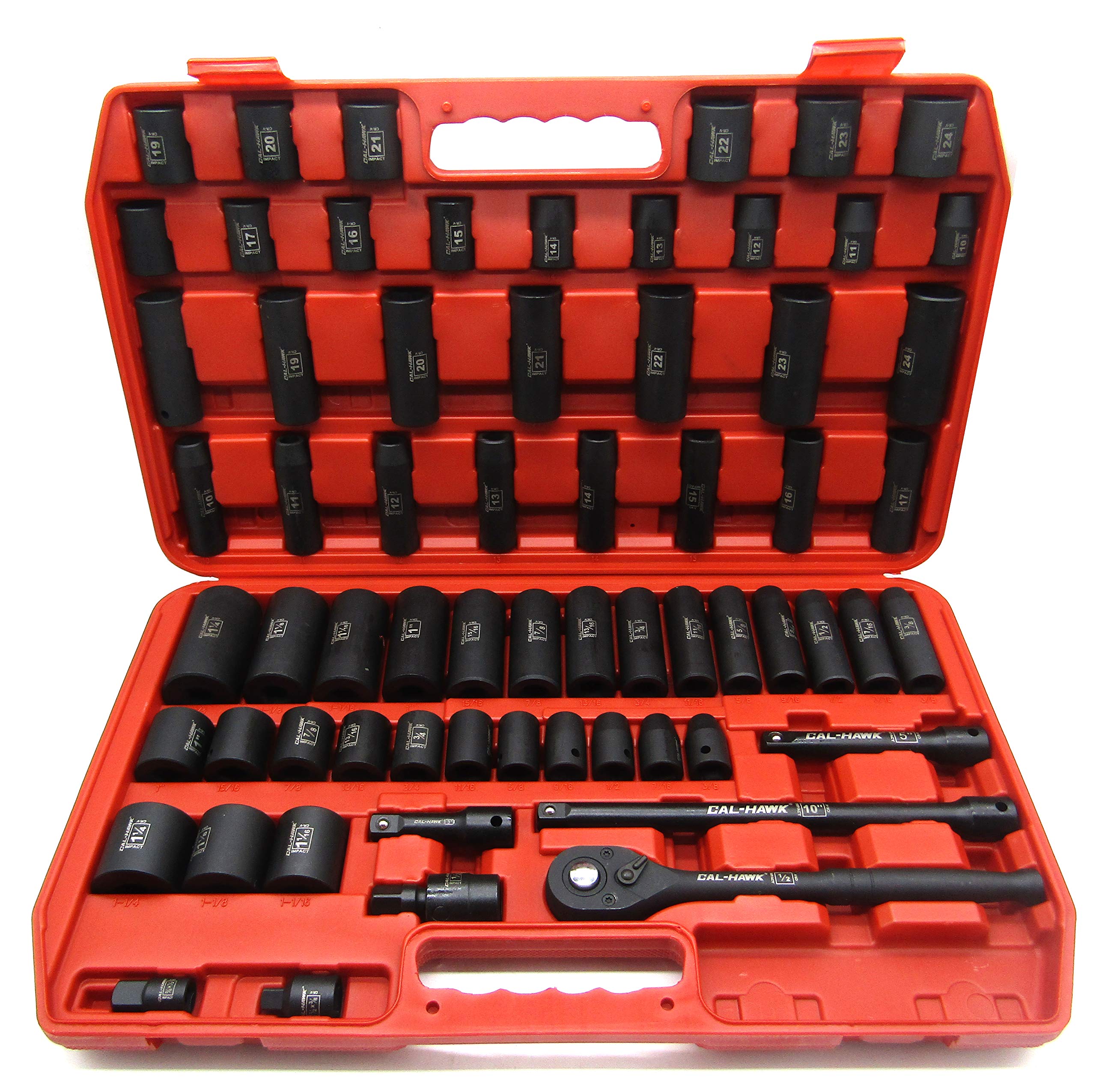 65個入り 1/2インチ ドライブ SAE & METRIC ディープ&シャロー インパクト ソケット アダプター レデューサー セット
