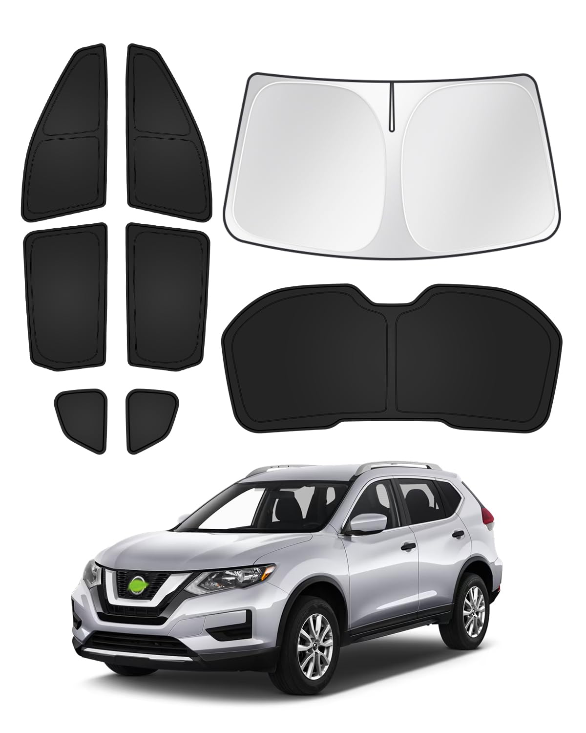 Canvcle 日産 ローグ 2014-2020年モデル用 アクセサリー フロントガラス サンシェード サイド リアウィンドウ シェードカバー サンバイザー シールド プライバシー保護 車を涼しく保つ ブラック 8個