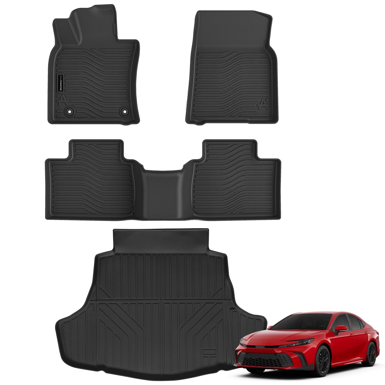 全天候型フロアマット トヨタカムリ2025用 ハイブリッドLE/SE/XLE/XSE TPEライナー付き カムリアクセサリー オールシーズンガード 無臭滑り止めフロアマット ブラック