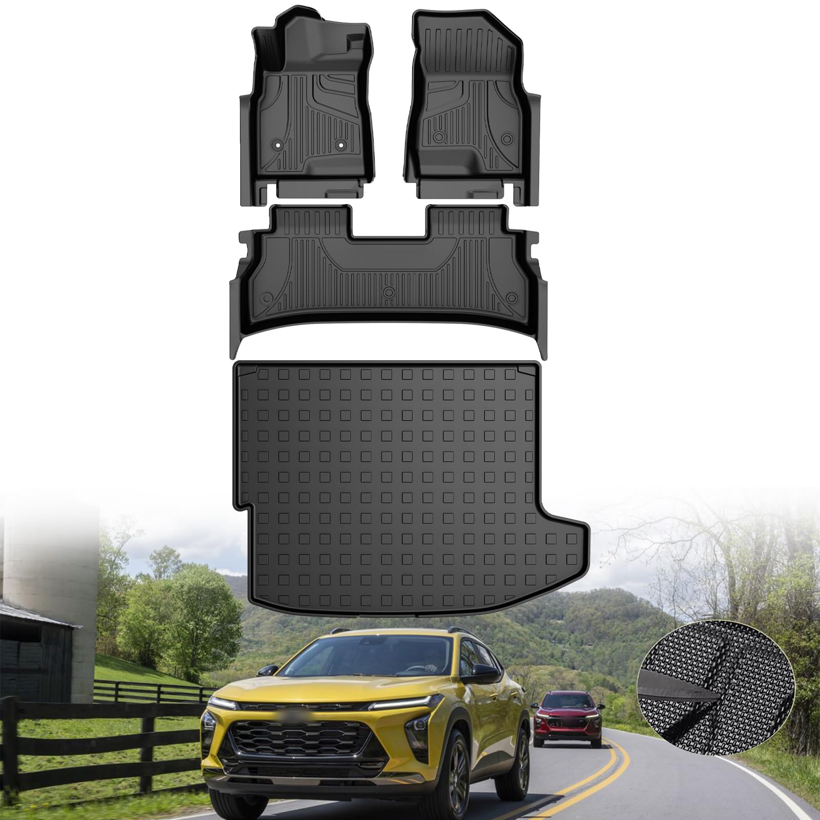 フロアマット シボレー/シボレー TRAX 2024 LS/1RS/LT/2RS/ACTIV用 フロント&リアローライナー自動車用フロアマット 全天候保護マットブラック