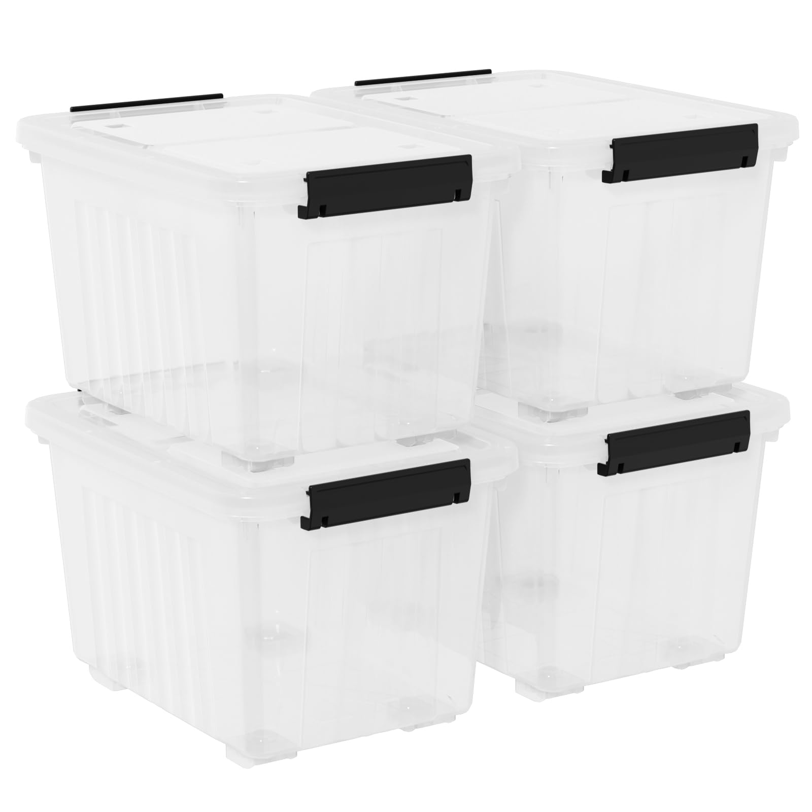 4個容器に並べる 50クオート プラスチックストレージビンボックス 取り片づける入れもの 蓋と安全性のあるなラッチバックル付き添い人 積み重ね能力のあるな拷問台付き添い人ボックス席 読みやすい