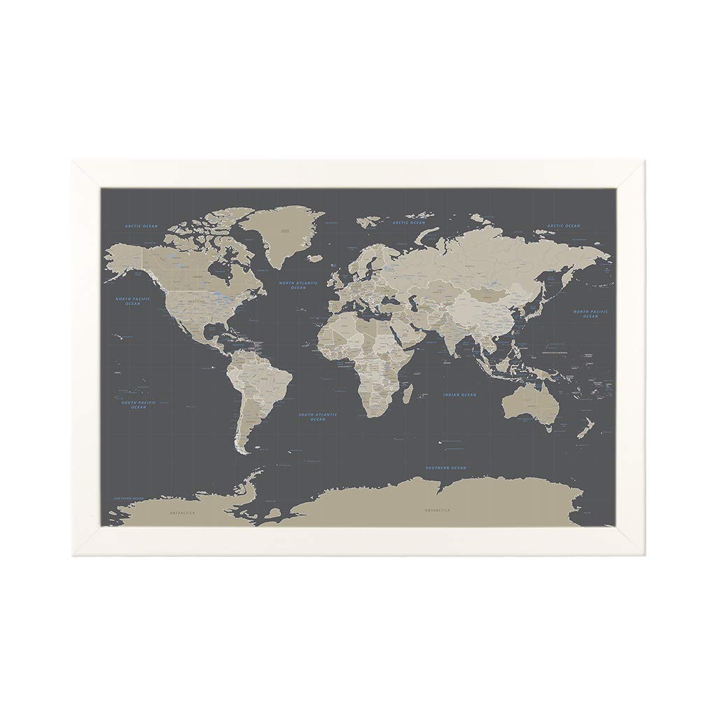 世界地図 暗い色調 フレームとピン付き 24&times;36インチ PPTM_ET_W_TW｜いいものばかり