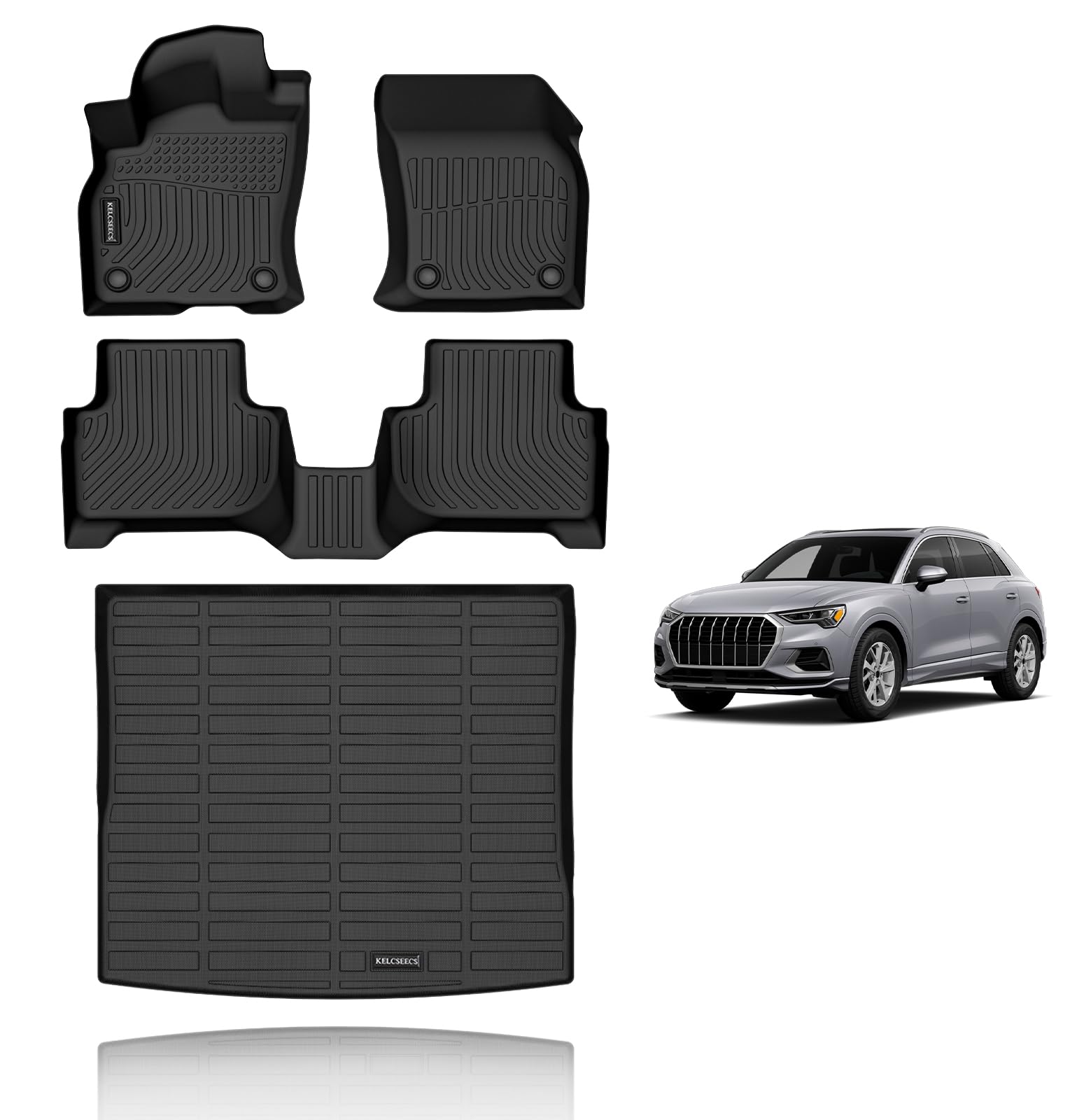 全天候型フロアマット&カーゴライナー カスタムフィット Audi Q3 2024 2023 2022 2021 2020 2019 カーマット 自動車カーゴマット フロアライナー トランクマット Q3 フロアマット トランクリナー ブラック