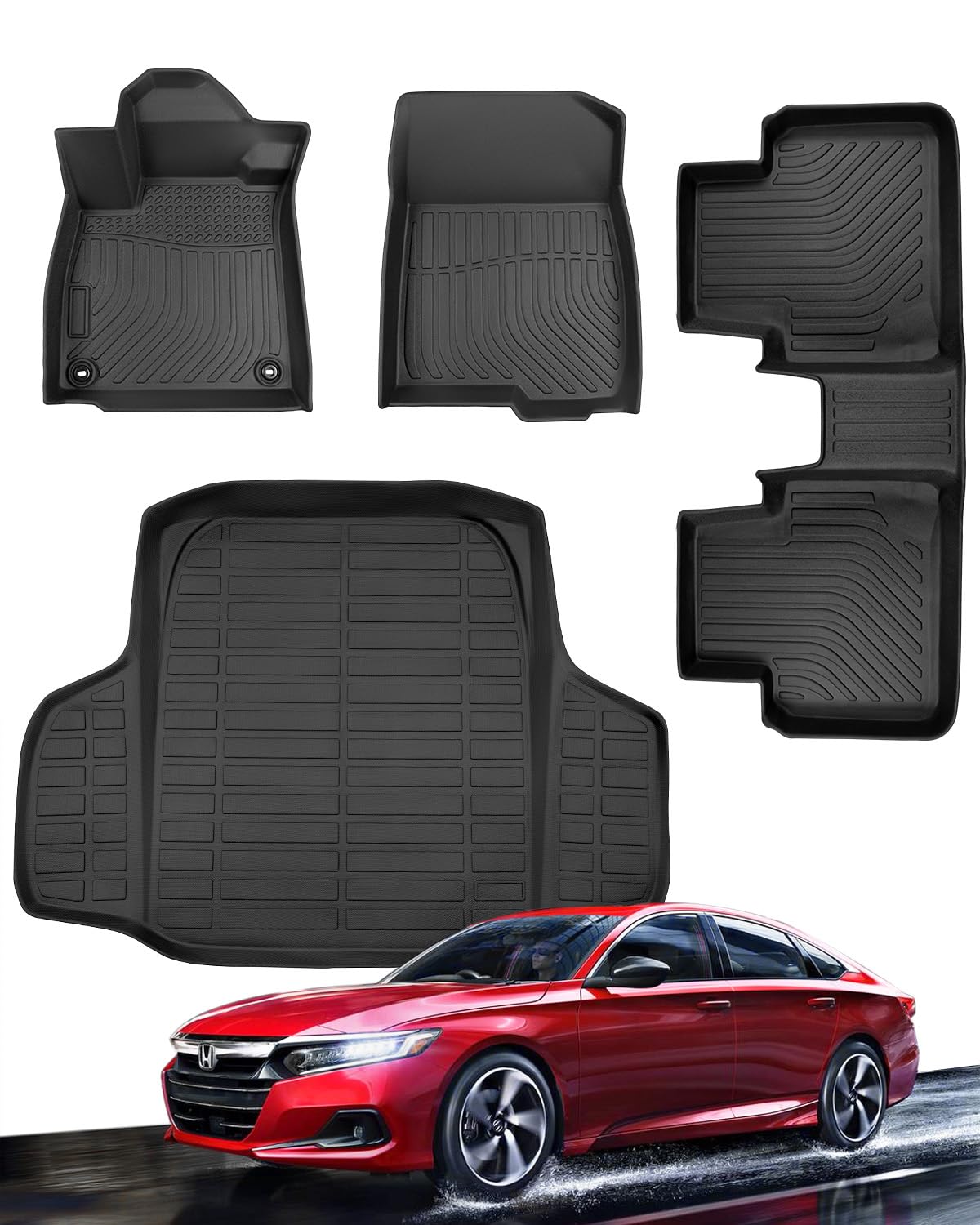ホンダアコードフロアマット 2022 2021 2020 2019 2018 ホンダ アコード フロアマット 2018-2022 TPE 全天候型 防水 ゴム製 カーマット ホンダアコードアクセサリーギフト用 (4枚入り)