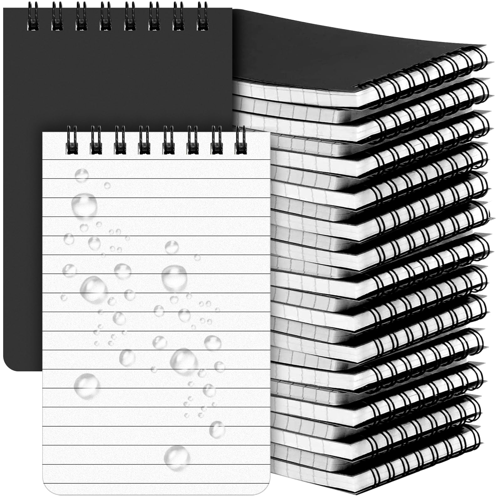 16パック 防水ノートブック 3x5 全天候型スパイラルポケットメモ帳 雨の中で書く 防水 メモ帳 ストーンペーパー 警察 メモ帳 オフィスでのアウトドア活動に最適 (ブラック)