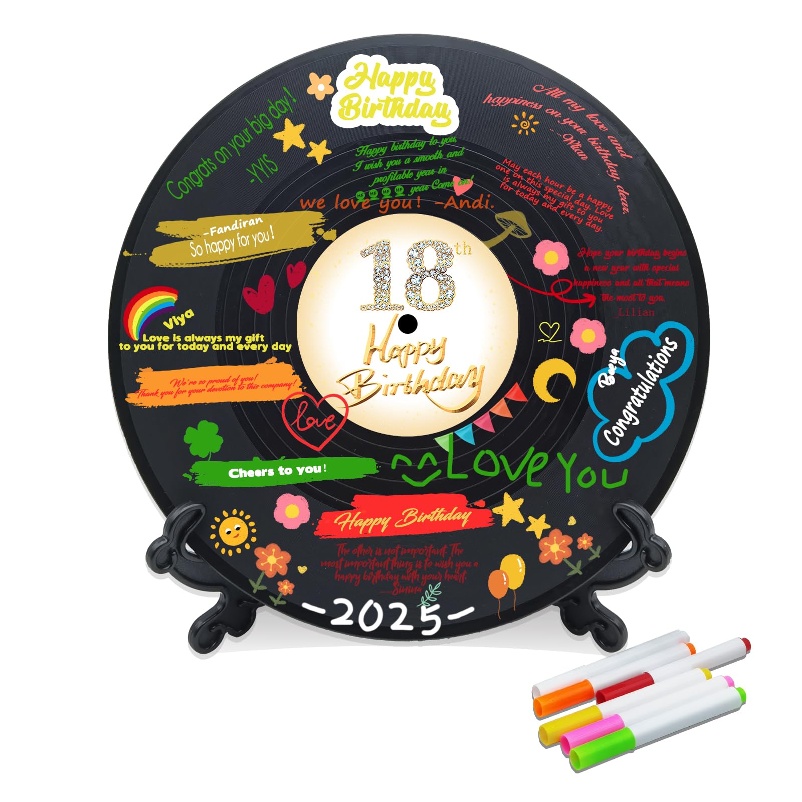 ビニールレコード Sweet 18 バースデーデコレーション 11.6インチ×11.6インチ、18歳の誕生日デコレーション パーティーの記念品 サインポスター、18歳の誕生日ゲストブックの代替品、女の子や男の子への素敵な18のギフト(18歳)