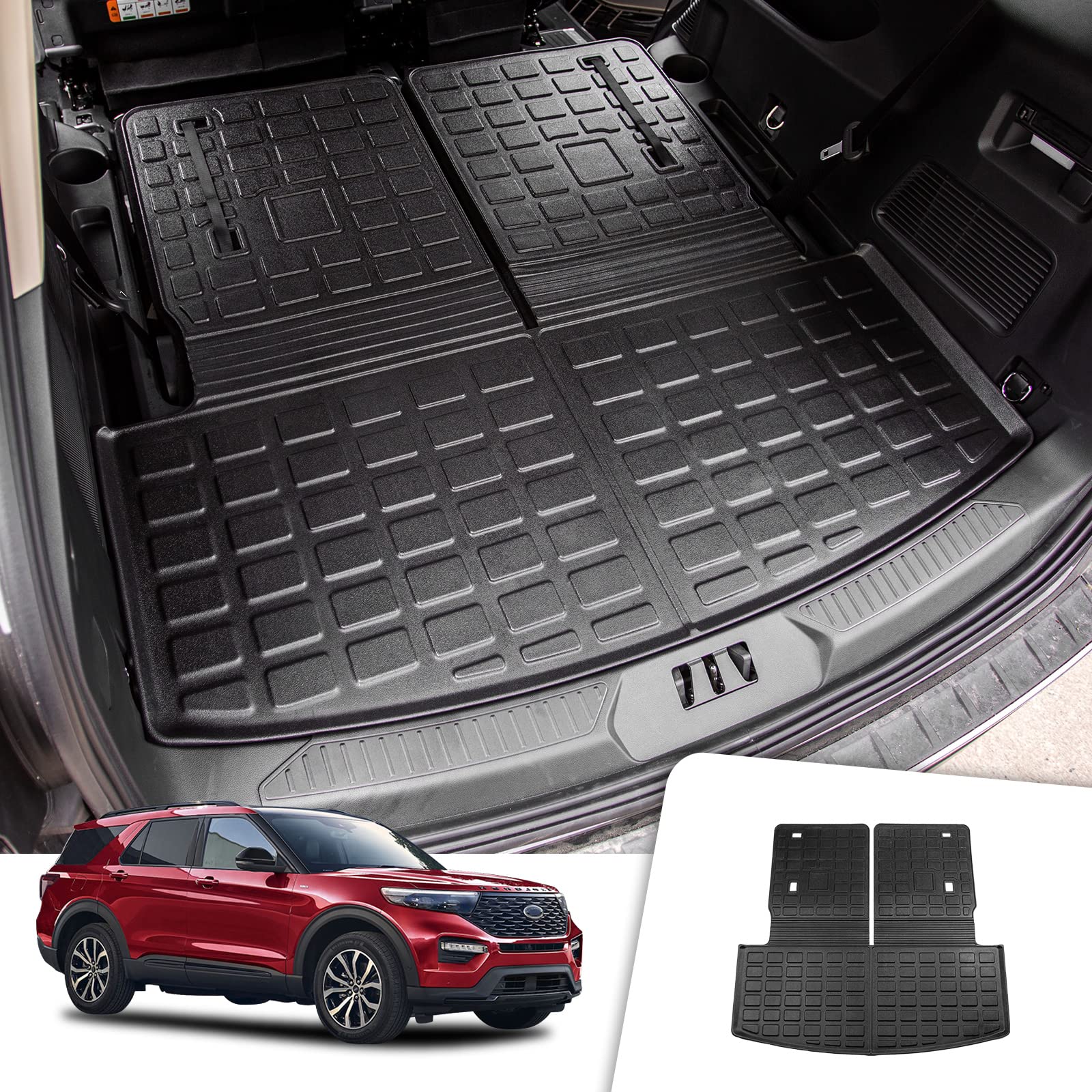 2020-2023 Ford Explorer 6&7 助手席トランクマット カーゴライナー 全天候型 トランクライナー アップグレード 2022 エクスプローラーアクセサリー (トランクマット 背もたれマット付き)