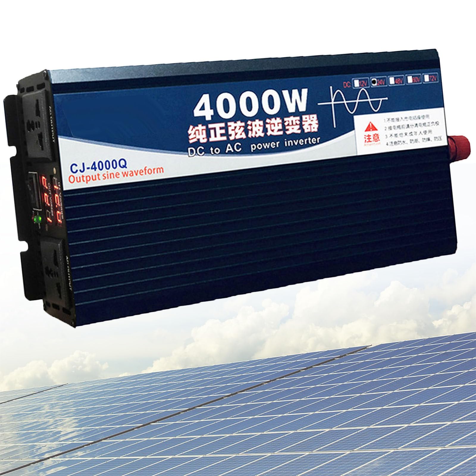 3500W 4000W 5000W 純正正弦波インバーター 12V-72V DC~110V/120V AC カーパワーコンバーター ACコンセント2個付き 車/トラック/自宅/車両用LCDディスプレイ ノートパソコン 車用パワーインバーター 4000W-12V