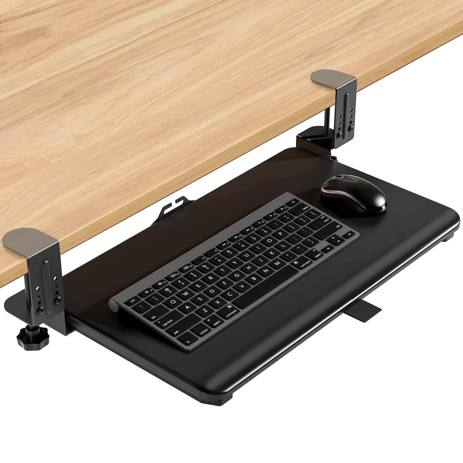 調節可能なキーボードトレイ デスク下 小型 引き出し式 コンピューターキーボード引き出し Cクランプ付き 50.8 cm (61.5 cm クランプを含む) x 13インチ スライドアウト プラットフォーム コンピュータ引き出し タイピング用 ブラック