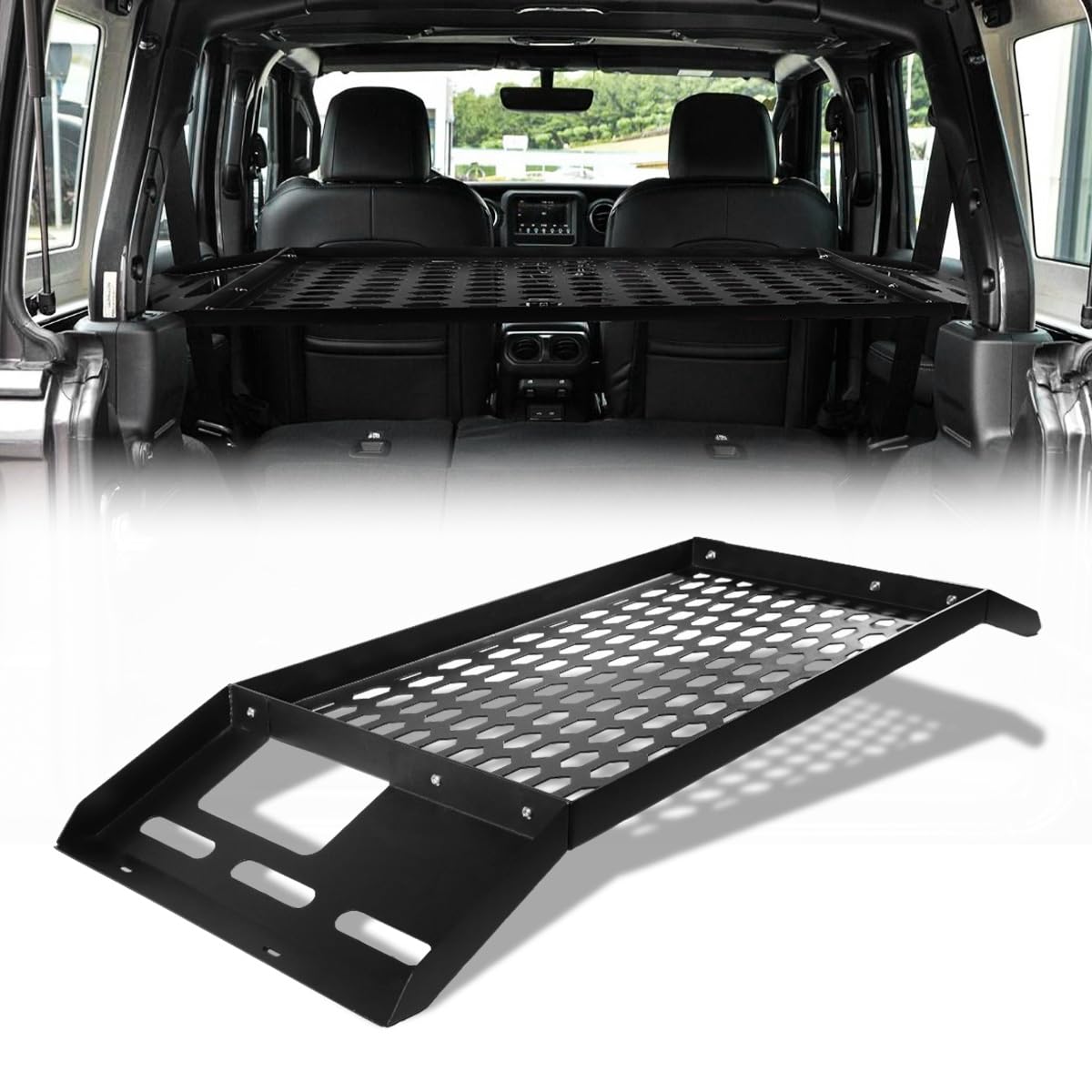 後部トランクカーゴラックバスケットトレイインテリアストレージ荷物キャリア 2007-2024 Wrangler JK JL Unlimited4ドアハードトップ用