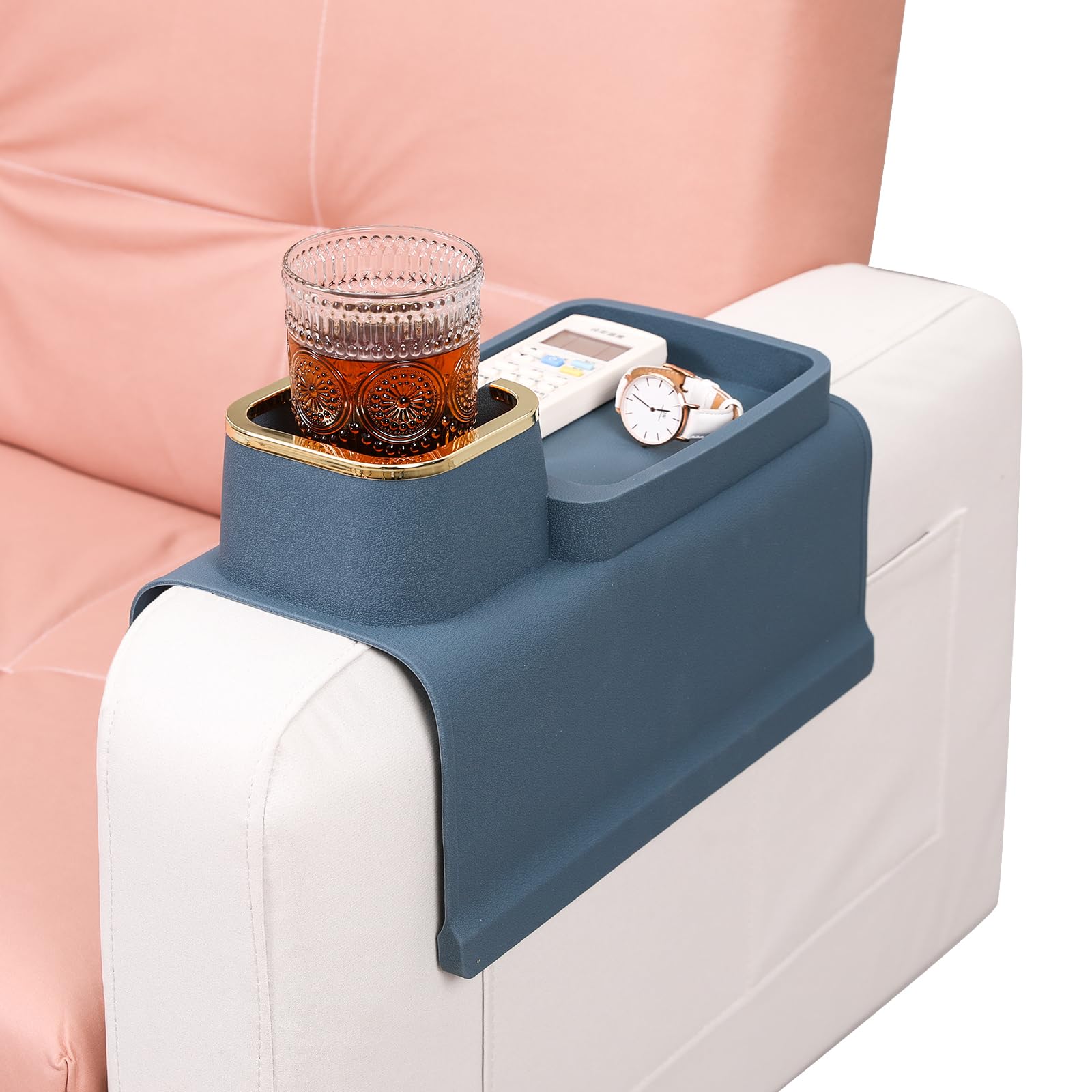 ドリンクホルダー ソファー肘掛用 ソファアームレストトレイ カウチコースター カップホルダー リモコンラック 携帯電話 メガネ 小物 整理 収納 シリコーン (ブルー) (グリーン)