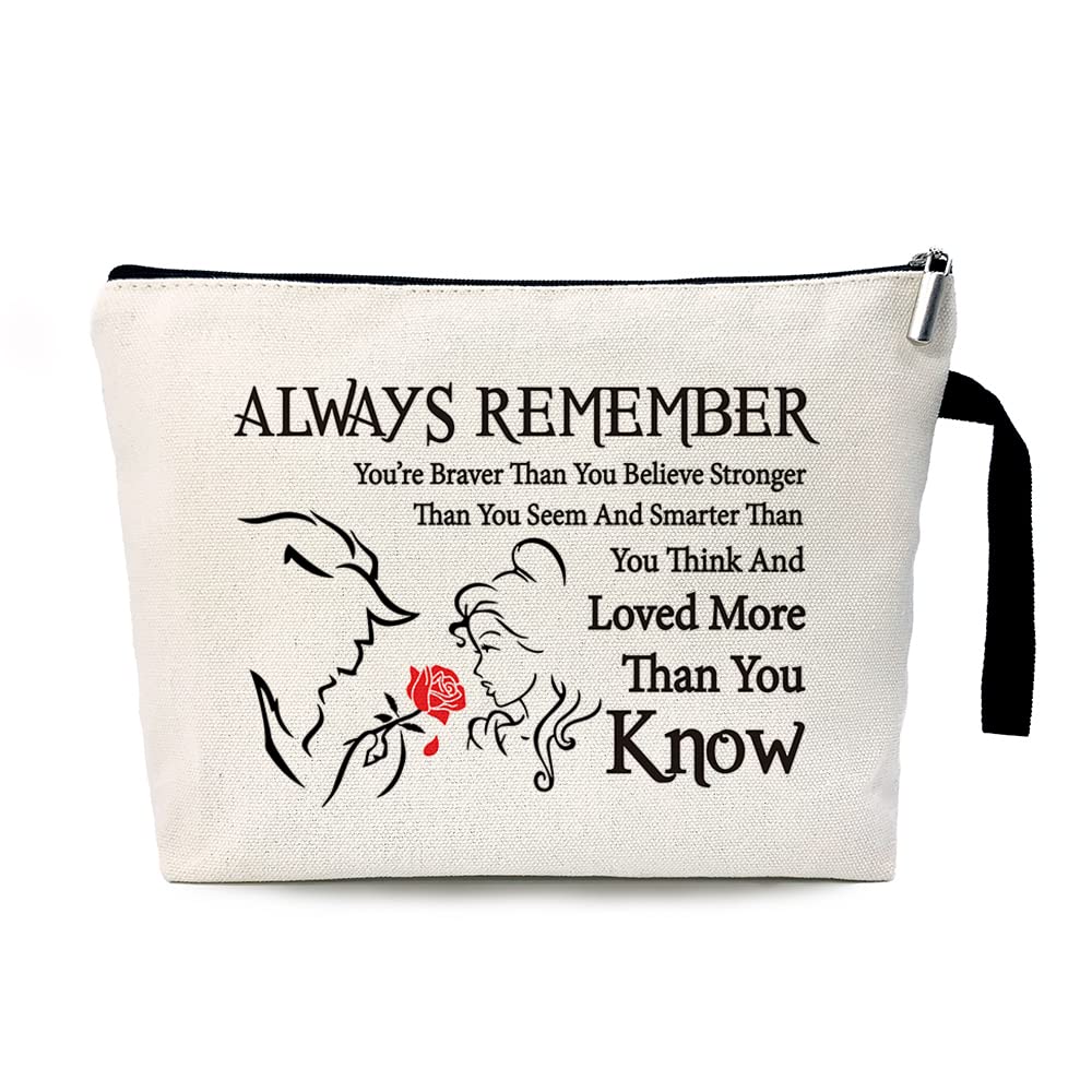 美女野獣物語 おもしろコスメバッグ 旅行用 トイレタリー ジッパー収納ポーチ メイクバッグ You Are Braver Stronger Than You think 美獣にインスパイアされたギフト、美獣映画ファンギフト
