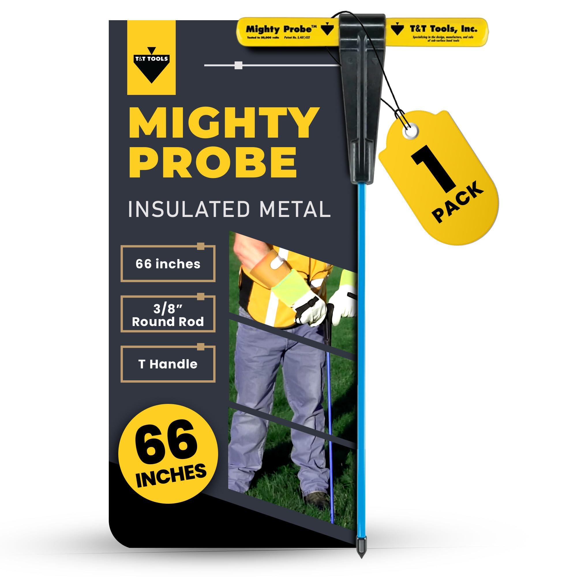 T\u0026amp;T Tools Mighty Probe 断熱金属元素地べたプローブ - 総べて的に長さ48in 3/8inの金属元素製丸棒付き添い人 - 6個風呂敷き包み - プロービングロッド Tハンドルスチールロッド 造園物の具