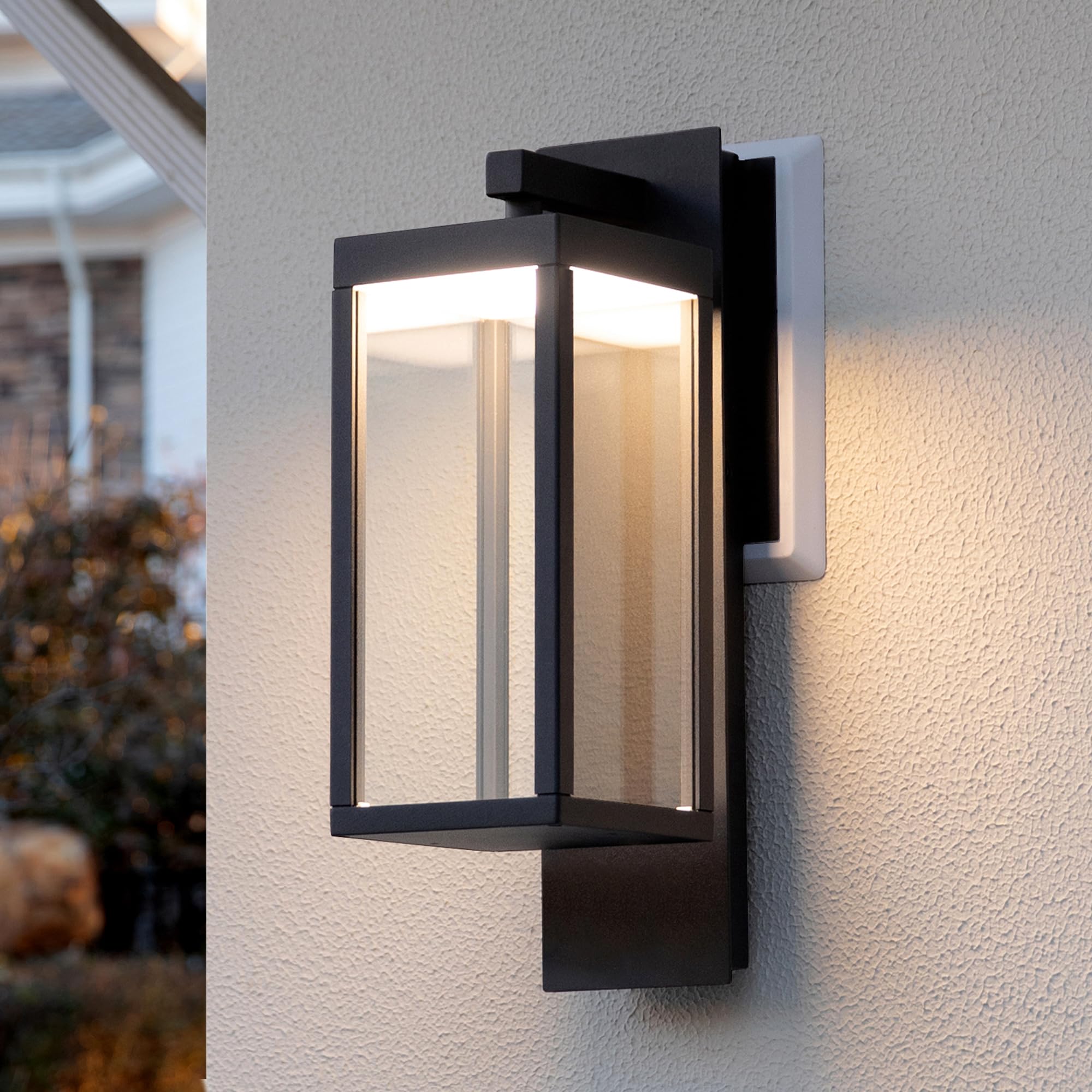 LED屋外壁取り付け用燭台モダンポーチライト 屋外壁取り付けランタン 防水エクステリアライト器具 クリアガラスシェード付き アルミニウムブラックアウトサイドランプ フロントドア用 29,904円