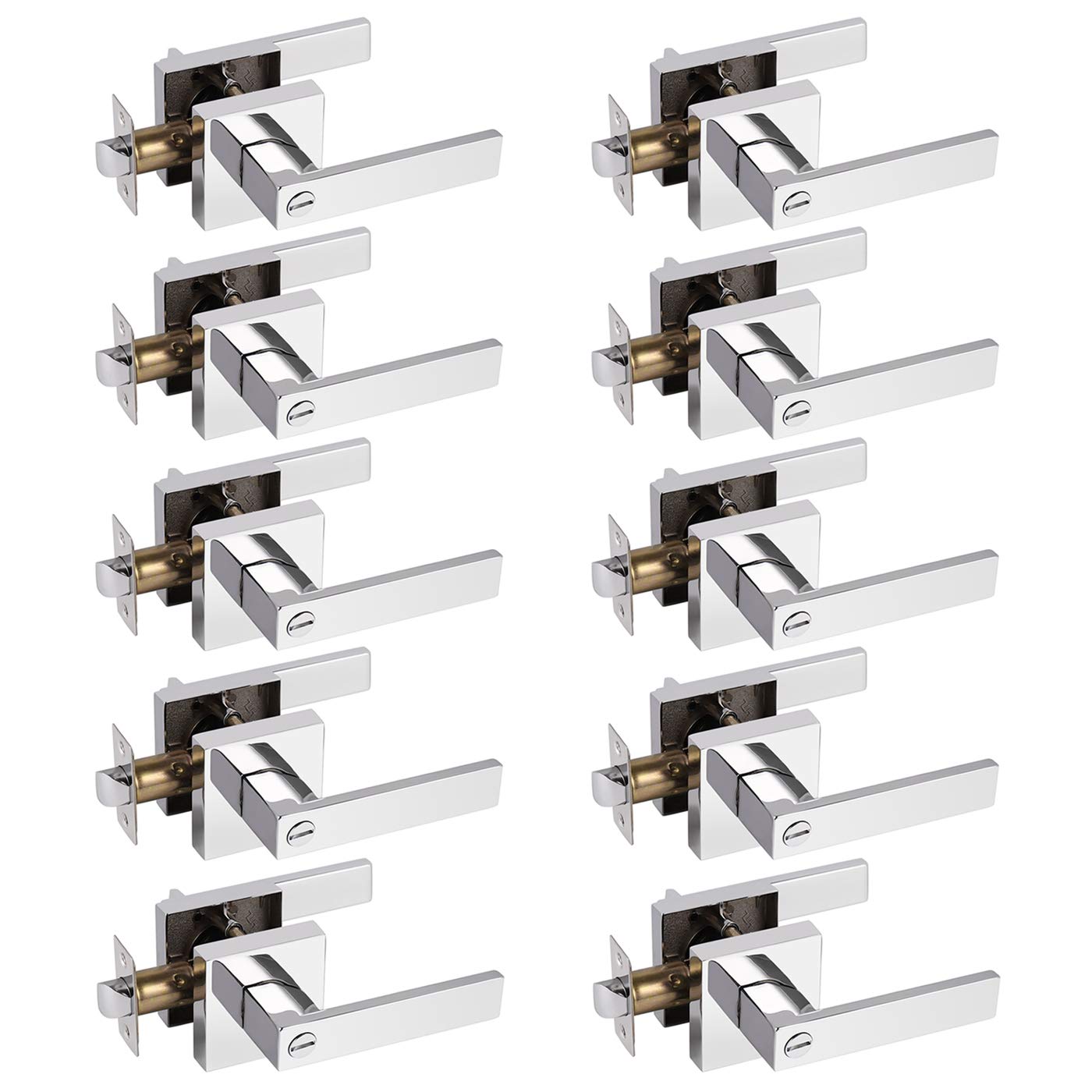 クリスタルドアノブ 寝室 バスルーム ドアロック 内部ドアノブ ロック付き Privacy (Bed/Bath-Keyless) GB-BK-DL01PC-10Pack