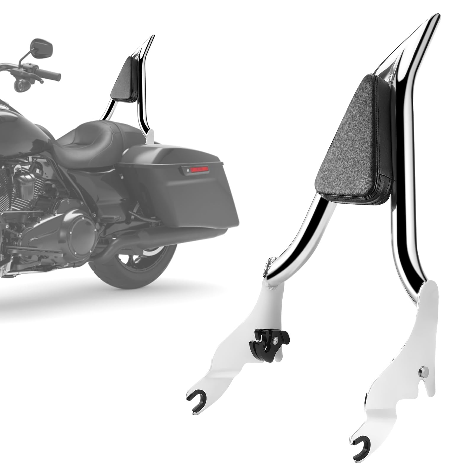 ハーレー用18インチオートバイシーシーバー、ハーレーダビッドソンツーリング用一体型パッセンジャーバックレスト CVO ストリートグライド ロードグライド エレクトラグライド ロードキング FLHR FLHX FLHT FLTR 2009-2024、クロームシーシーバー｜いいものばかり 36,632円