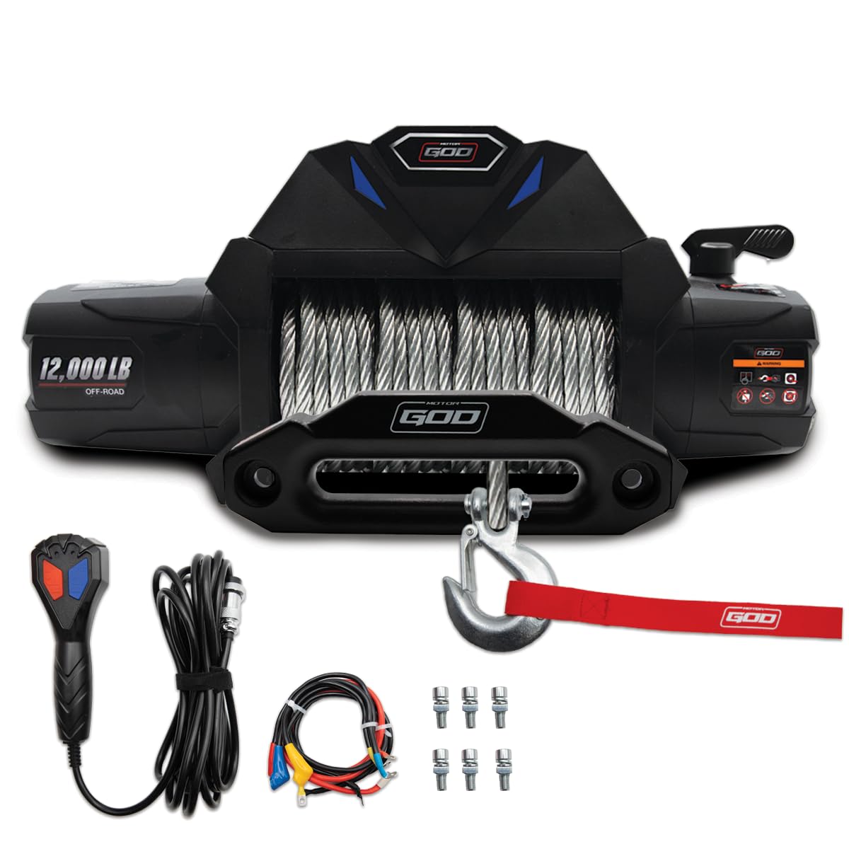12V-DC 最小 650 CCA ワイヤー付き電動ウインチ - 長時間引っ張っても涼しくなる直列巻きモーター - ホースフェアリードとスチールケーブルロープ(12ポンド)付属|いいものばかり