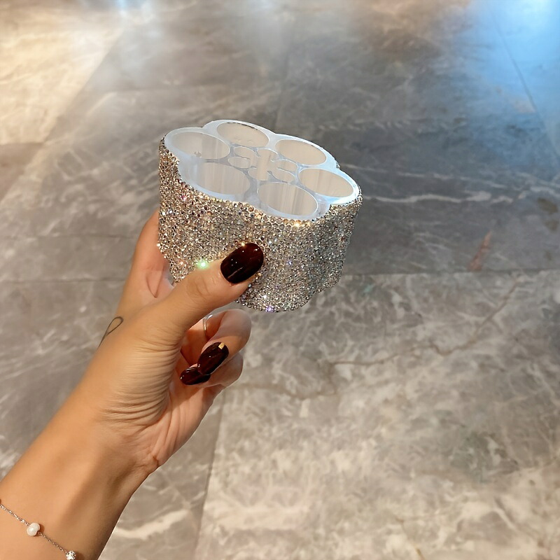 1つの高級な花形メイクアップオーガナイザー、人工のラインストーン装飾が施されたプラスチック製の台所用化粧品収納ボックス、特別な機能を備えた携帯用口紅ホルダー、電気は不要です