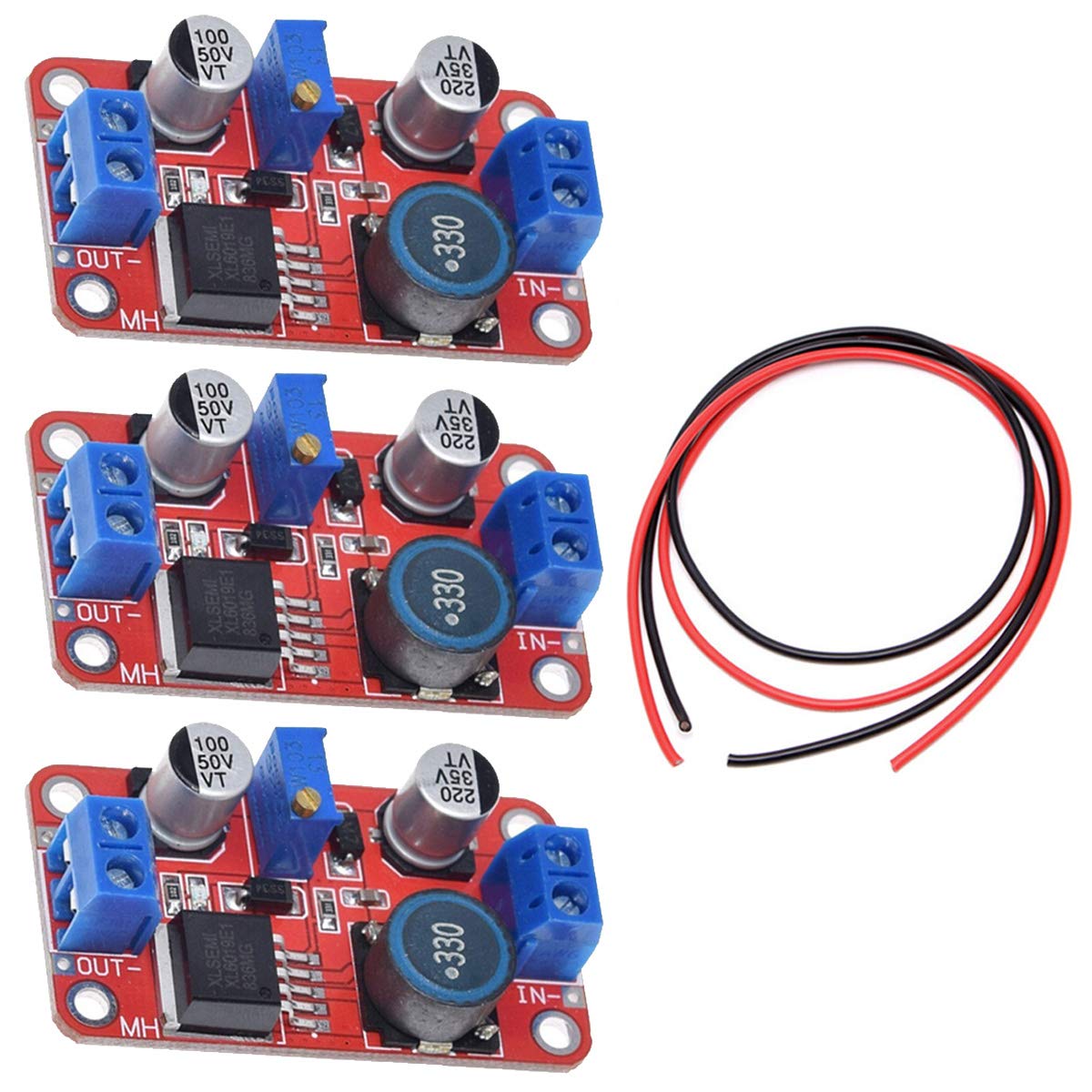 3個 XL6019 DC-DC バックブーストコンバータモジュール5V6V 12V 24V 3-35V～5-40V 5A足取り引きあげる合わせる能力のある起電力レギュレータワット数モデュール（24AWG有線テレビ付き添い人）