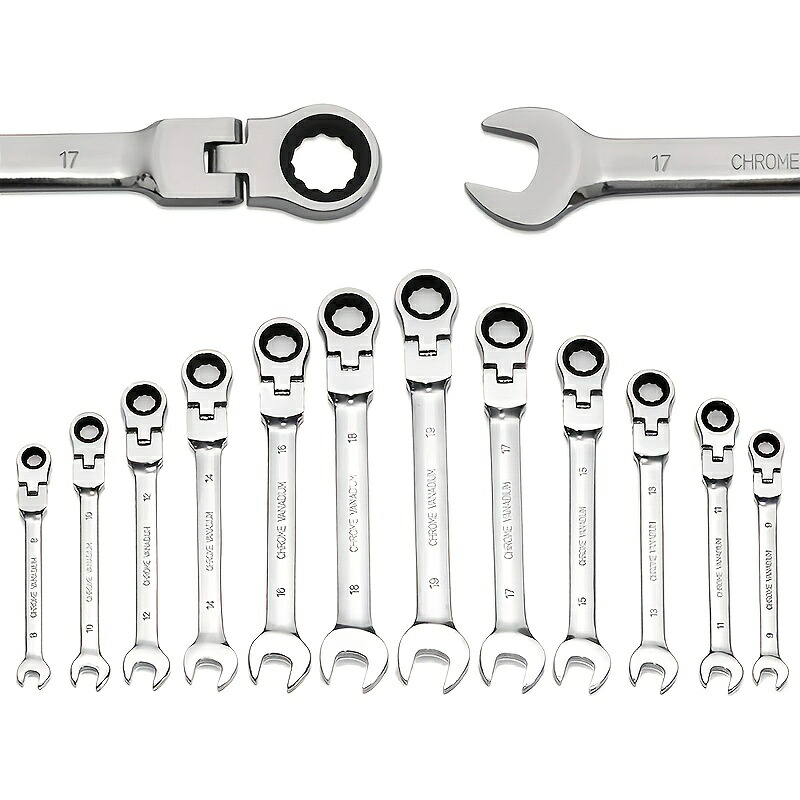 1pc/6pcs/12pcs フレックス ヘッドラチェット レンチセット- 8-19mmメトリック ラチェット コンビネーション レンチ CrV ギアスパナ ランダムな 2 つのスタイル（クロムバナジウムの刻印、mm 有り無しに関わらず、正常で同じ素材）