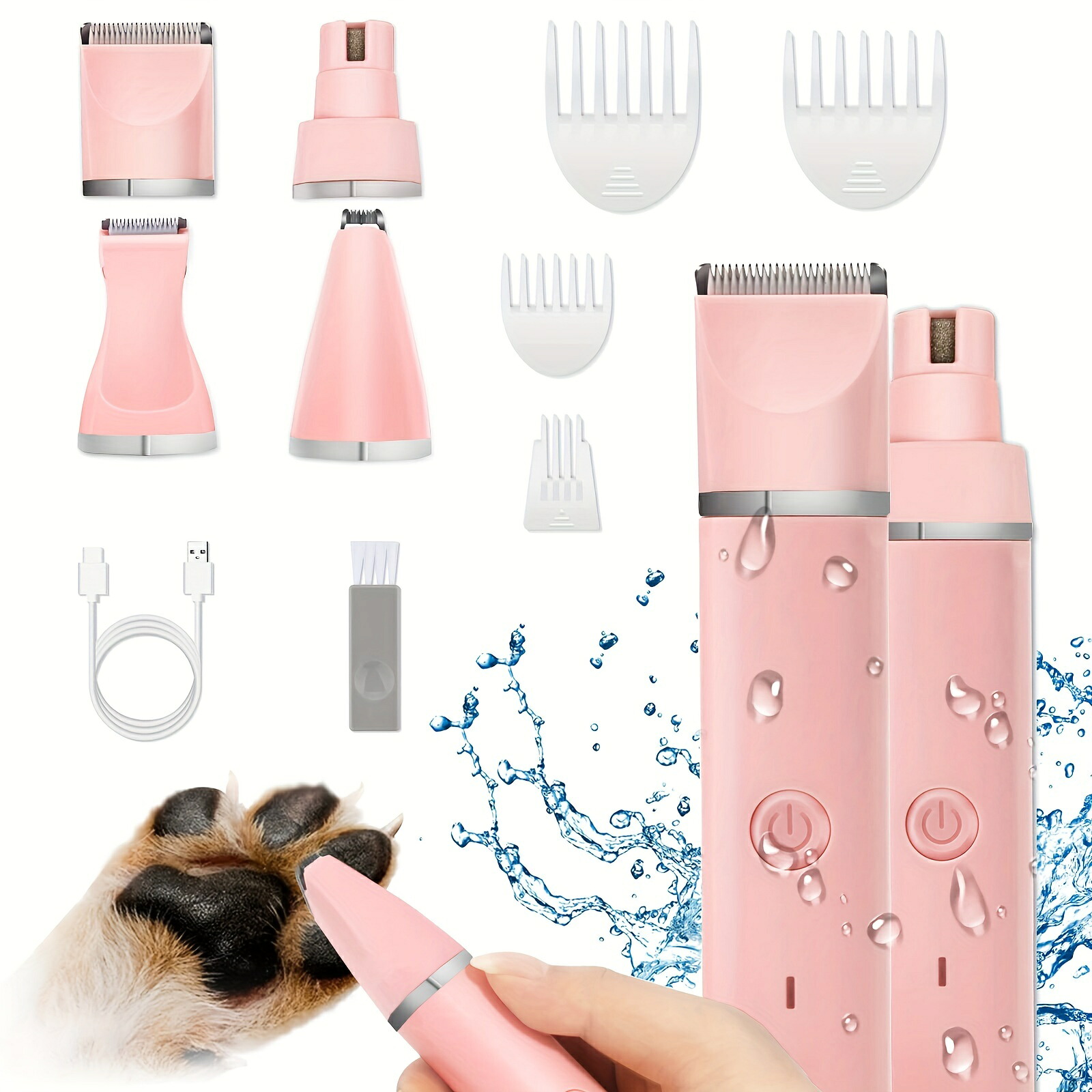 1pcプラスチック犬用クリッパーグルーミングキットヘアクリッパーローノイズポー・トリマー充電式コードレス静かなネイルグラインダーシェーバー猫や他のペット用
