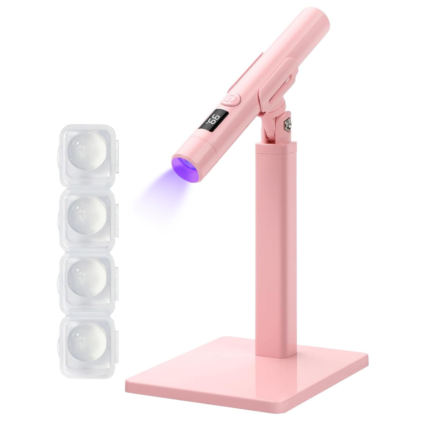 keeyada 手持ちUVライト スタンドとネイルスタンパーヘッド付き 3W ポータブルLEDネイルランプ ワイヤレス充電式USBネイルドライヤー シリコンスタンパー付き LCDディスプレイスクリーン 高速硬化ホームDIY用 (ピンク)