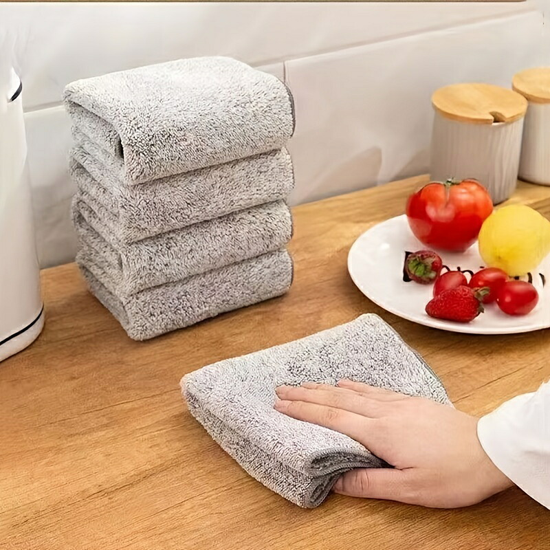 2/5 個の厚みのある竹炭繊維ぞうきん、吸収性ふきん、ノンスティックオイルキッチン脱脂ふきん、商業用クリーニングたわし、家庭用キッチンレストランデスクトップクリーニングタオル｜いいものばかり