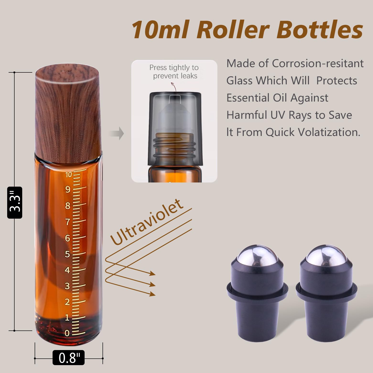 Matifaner エッセンシャルオイルローラーボトル 30個 エッセンシャルオイル用アンバーガラスローラーボール 10ml 空のローラーボールボトル 旅する用 詰め替え能力のある 香料用