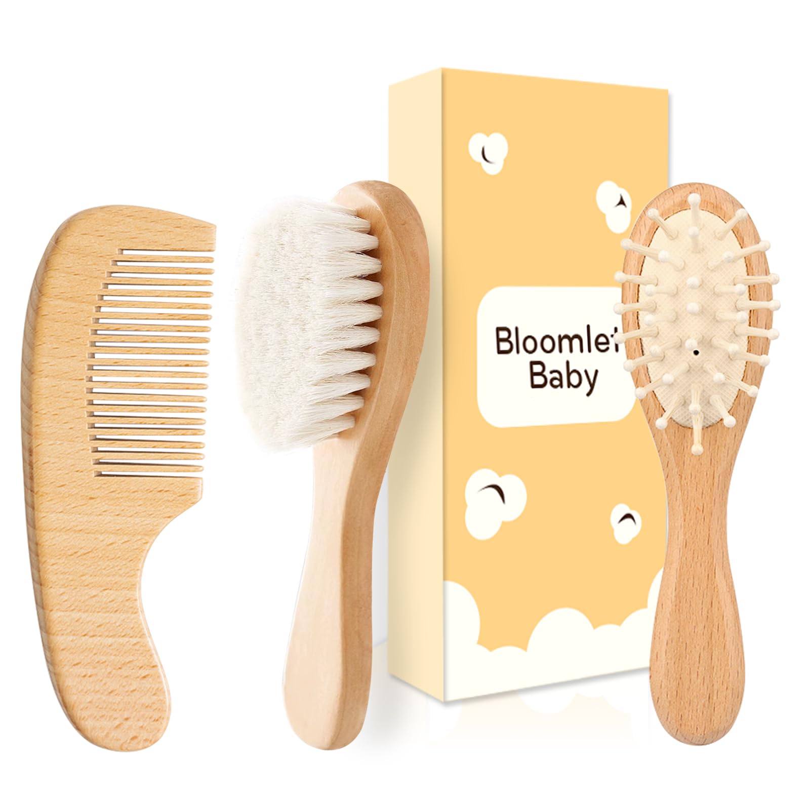 Bloomlet もの言う花木製もの言う花毛はらいとコームセット 3点 山毛欅材フラットコーム、バスウッドブラシ ホンブルグ帽羊毛毛\u0026amp;竹エアクッションコーム - 愛想のいい比類のない人的なもの言う花差し上げ物