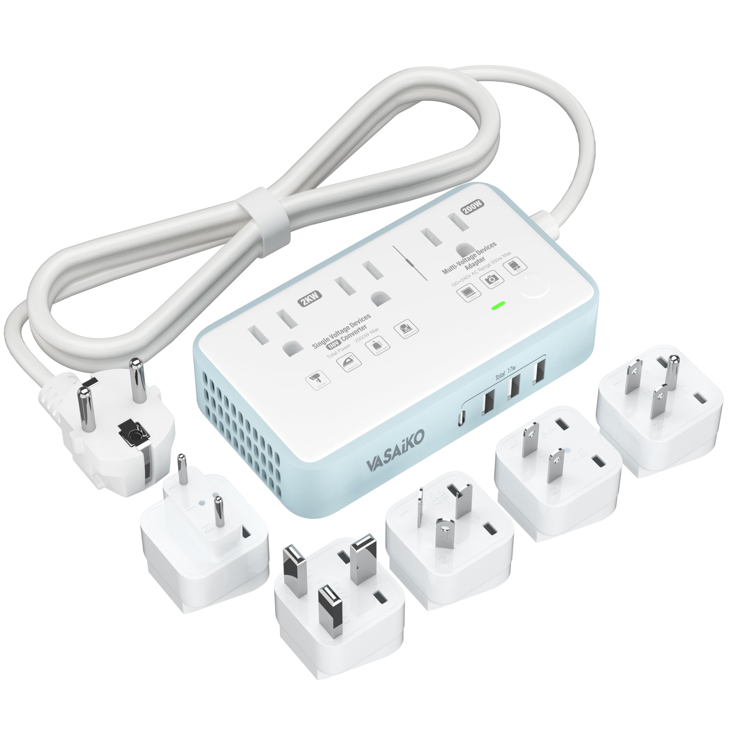 インターナショナルワット数変換器 110-240V - 110V 降圧起電力変換器 最大限度2000W 4界面USB申し受ける付き添い人 印字機A/B/C/E/F/G/I 旅行アダプタ ヨーロッパ、連合王国、中国、日本、アフリカ、亜米利加用