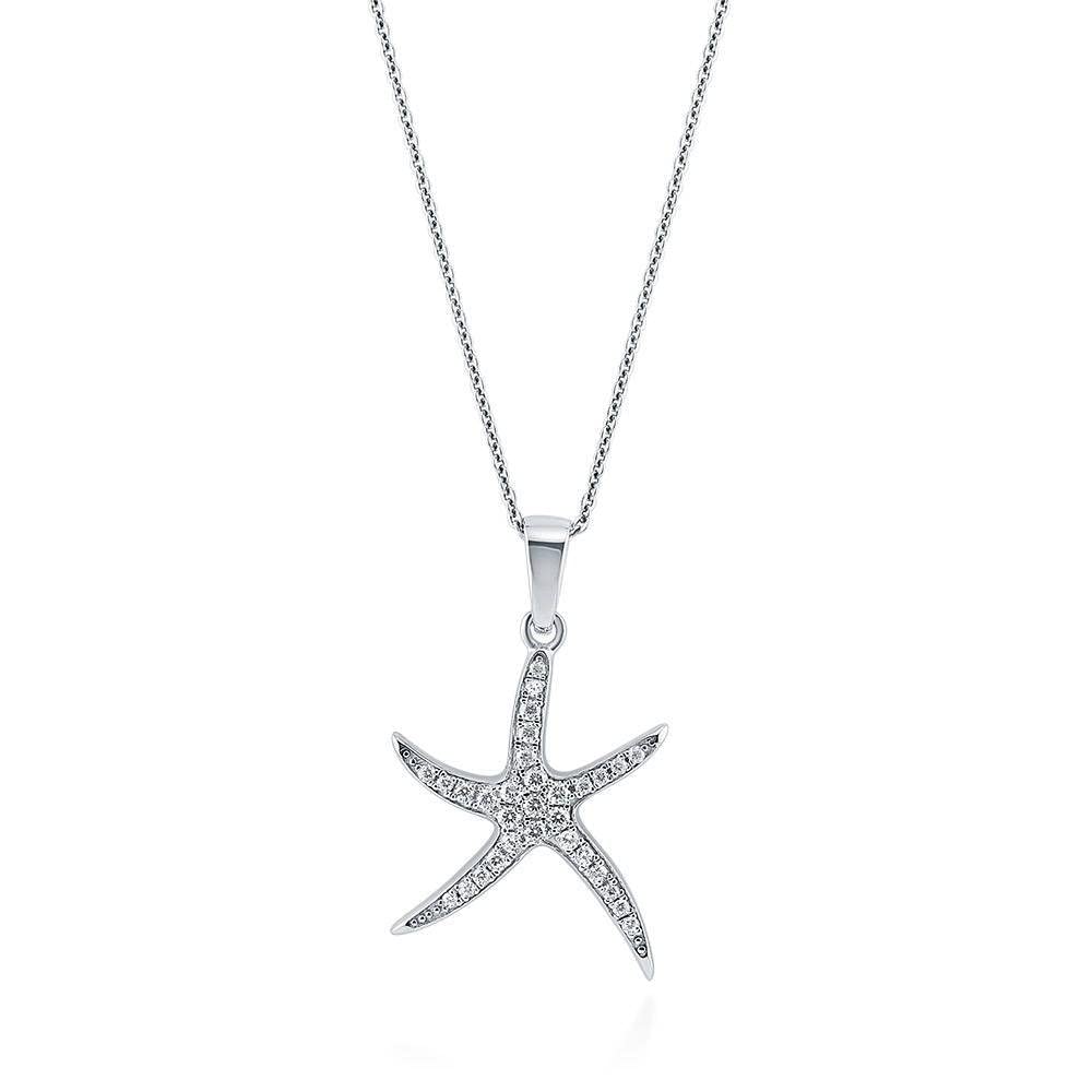 ロジウムメッキ スターリングシルバー キュービックジルコニア ヒトデ ファッションペンダントネックレス, スターリングシルバー, キュービックジルコニア