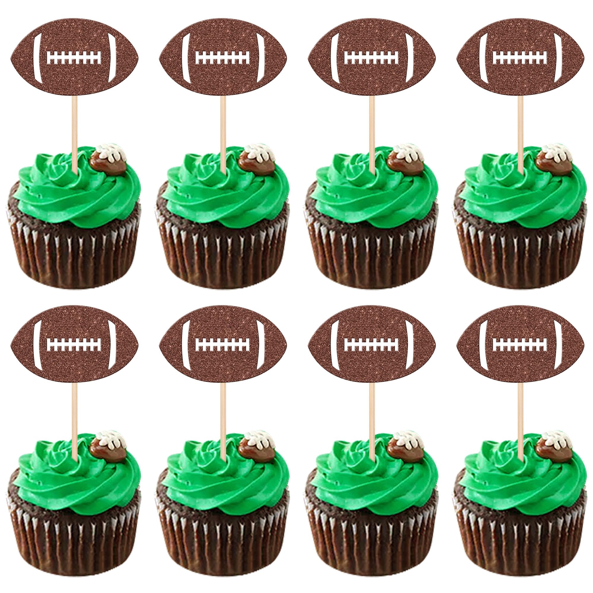 アメリカンフットボールカップケーキトッパー ブラウン グリッター ラグビーボール カップケーキピック フットボール選手 カップケーキ デコレーション フットボールテーマ ベビーシャワー キッズ 誕生日パーティー ケーキデコレーション用品 36個