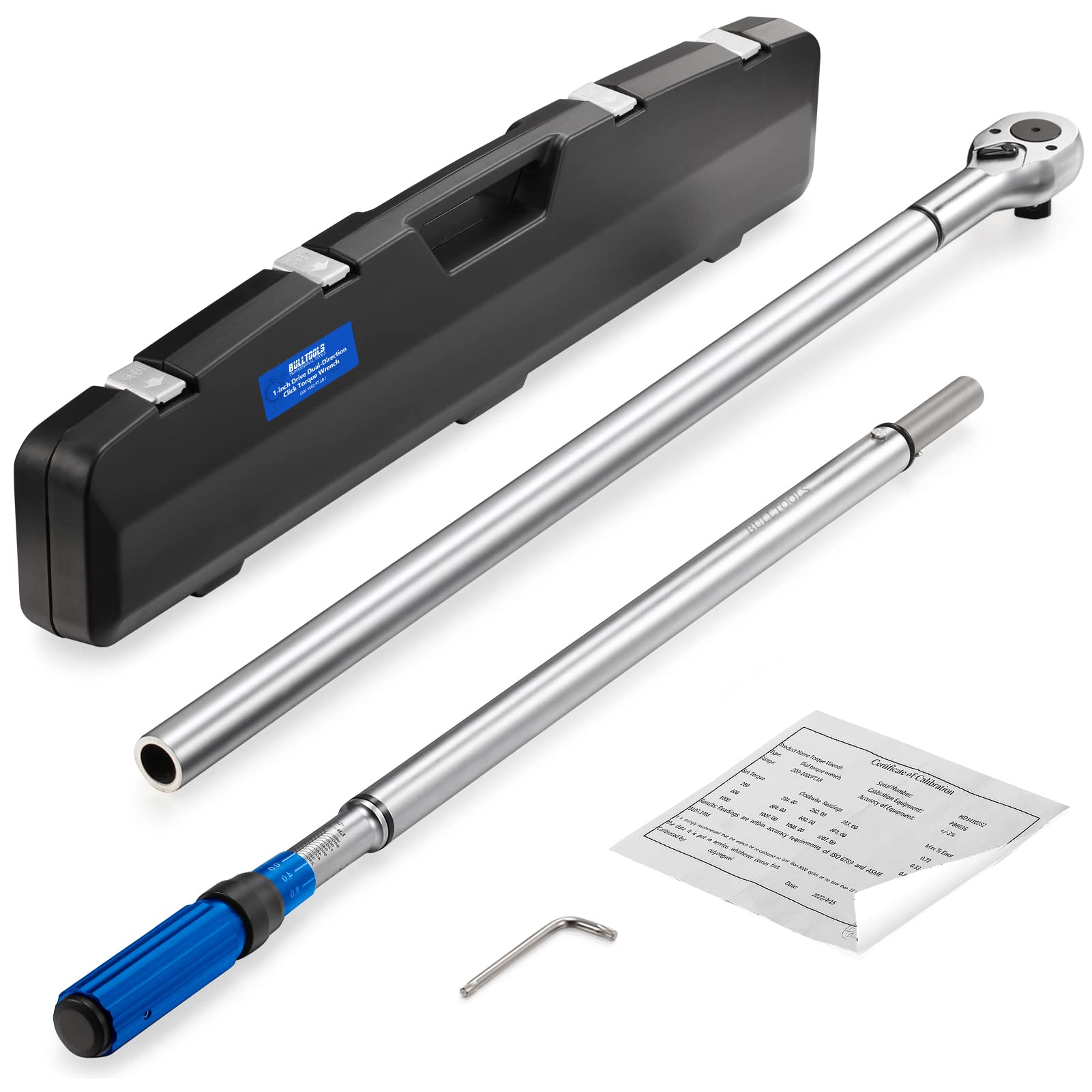 BULLTOOLS 1-Inch Drive Click Torque Wrench, Dual-Scale Adjustable Torque Wrench Set with a Hex Key 200-1000ft.lb / 271-1356.7Nm|いいものばかり