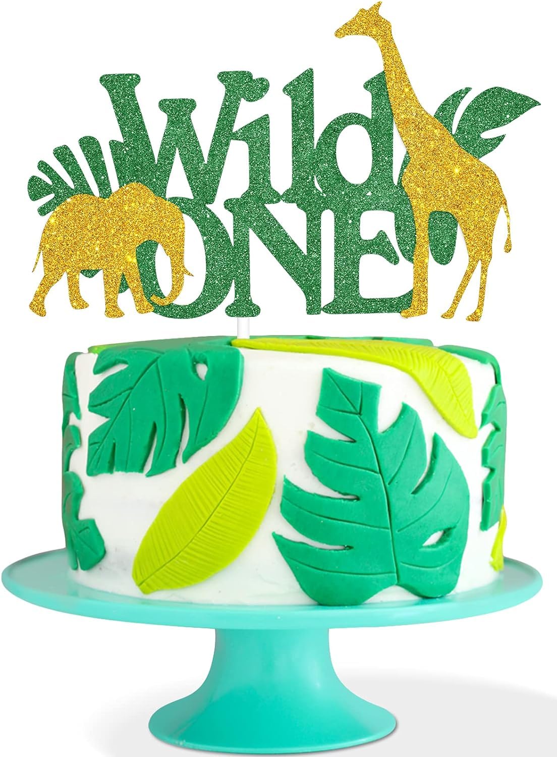 Wild Oneバースデーケーキトッパー - Wild Oneバースデーケーキトッパーで手つかずの精神を解き放ちましょう - ジャングルサファリの動物たちを轟かせ、キリンをケーキの上で放牧しましょう!