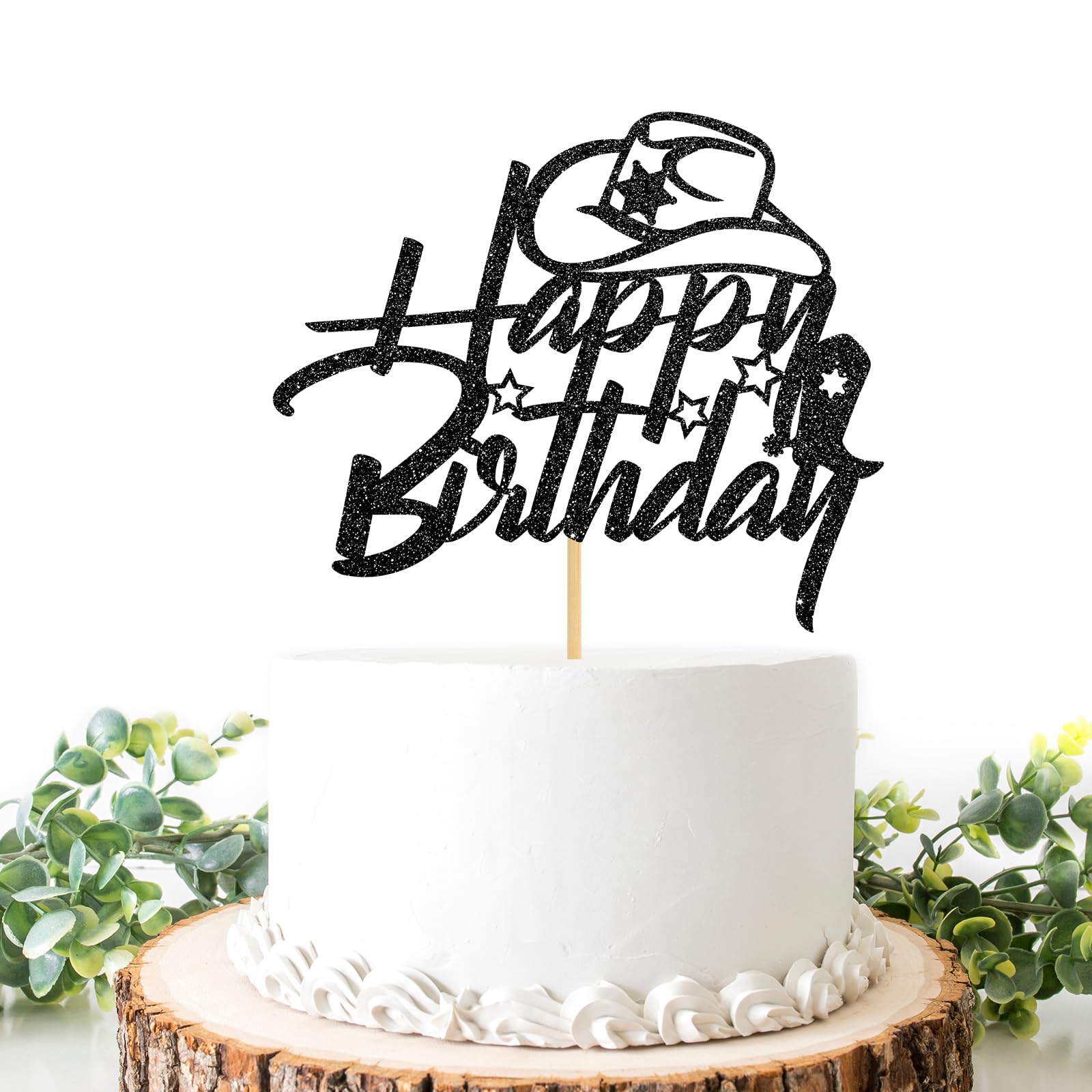 Helewilk ブラックグリッター ウエスタンテーマ Happy Birthday ケーキトッパー メキシコカウボーイ カウガール 誕生日パーティーデコレーション ファーストロデオ ベビーシャワー ケーキデコレーション 子供の誕生日パーティー用品|いいものばかり