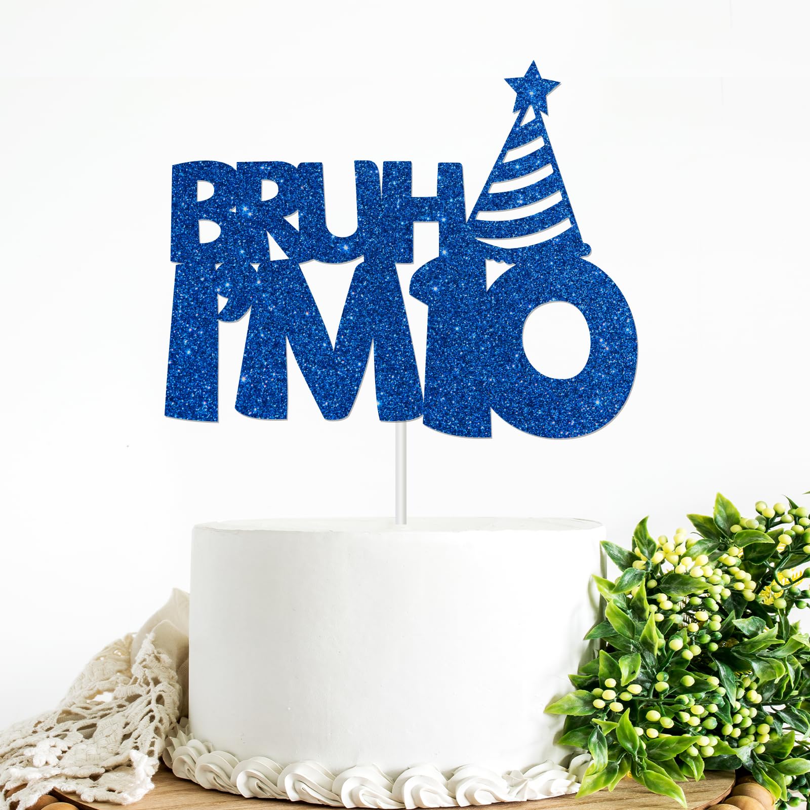 Bruh I'm 10 ケーキトッパー ブルー グリッター 10歳の誕生日パーティー ケーキデコレーション 子供 男の子 Happy 10th Birthday Party Sign Funny 10歳 誕生日パーティー デコレーション用品