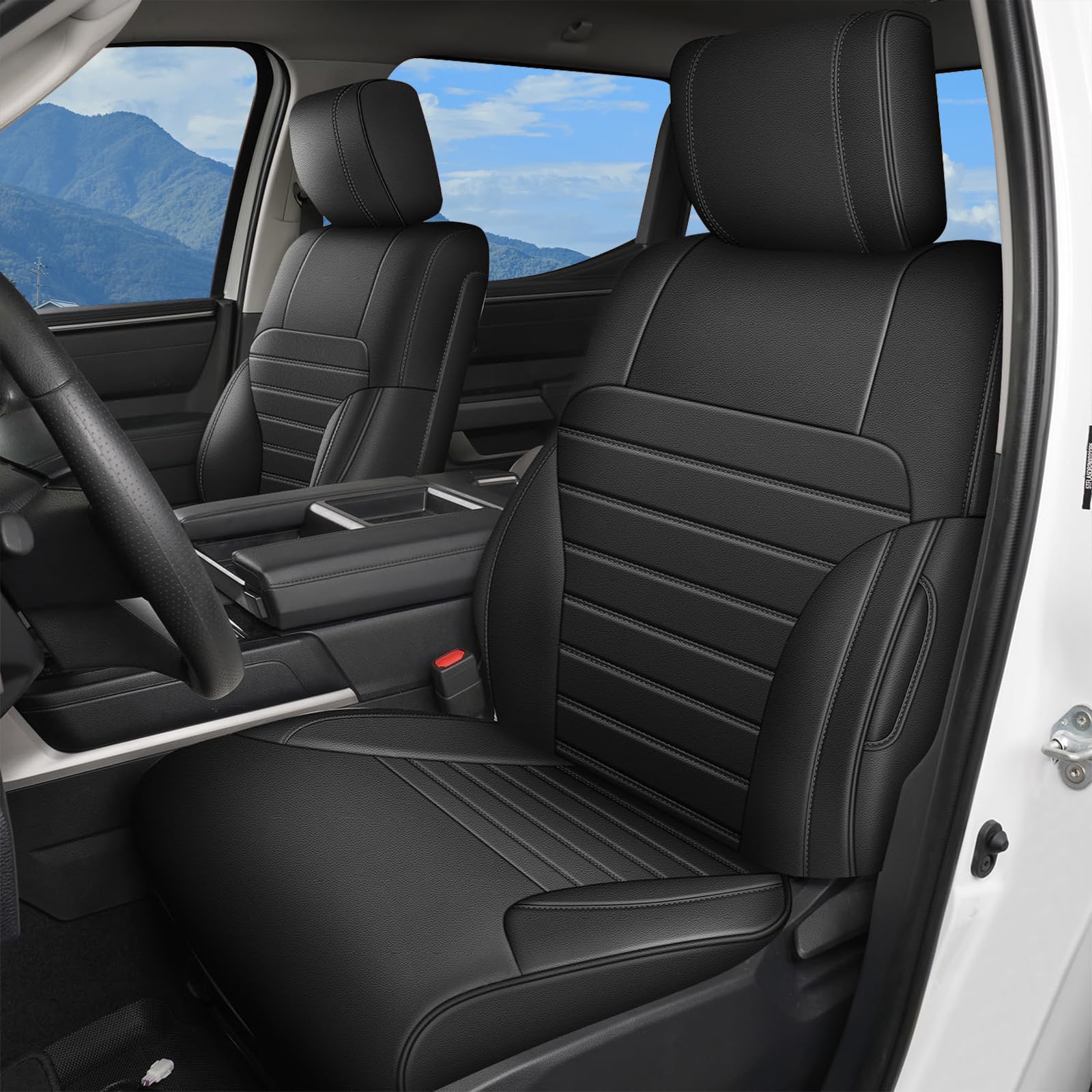 カスタム相応う 居敷き覆いかぶせる トヨタ タンドラ 2022 2023 2024用:Crewmax/Double Cab フルセット フェイクレザー トラックシートプロテクター - 黒いこと