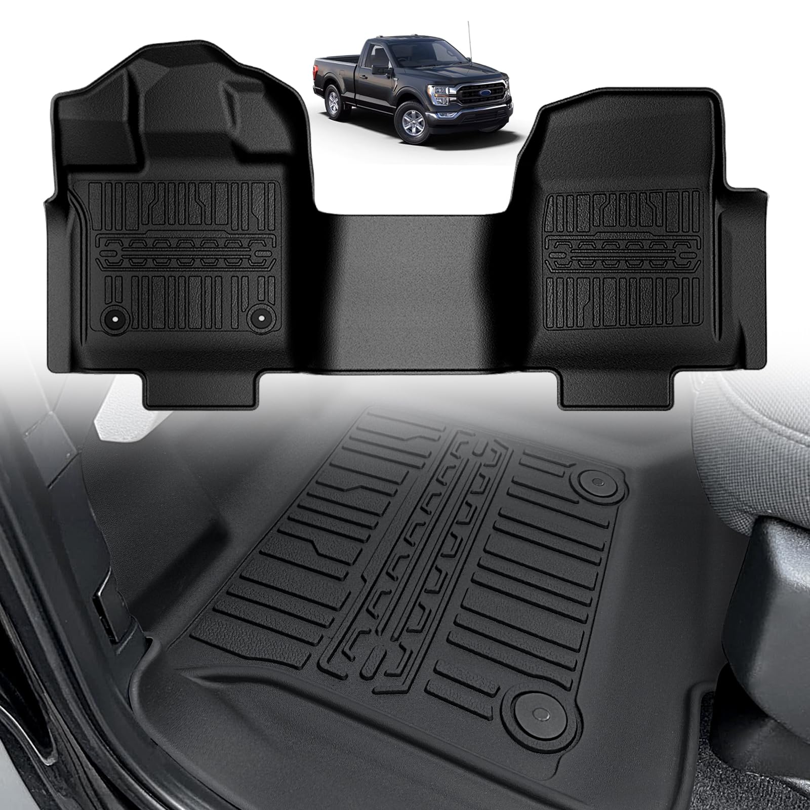 フロアマット 全天候型ライナー 2015-2024 フォード F150 レギュラー キャブ アクセサリー 1列目 TPE ライナー ベンチシート用 ビニールフローリング 1個|いいものばかり