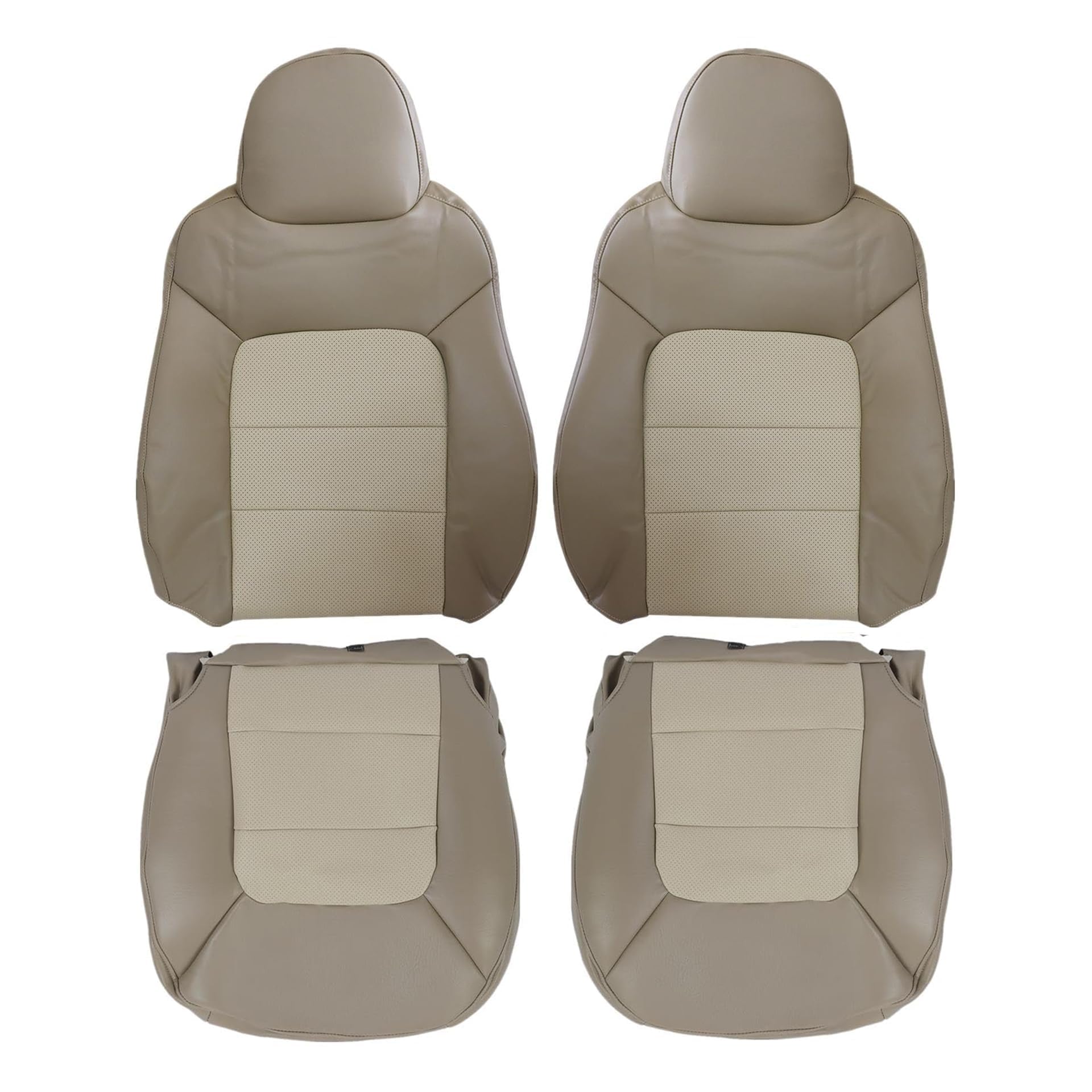 運転席と助手席側下部と上部リーンバック交換用穴あきシートカバー タン Ford Expedition 2003 2004 2005 2006に対応