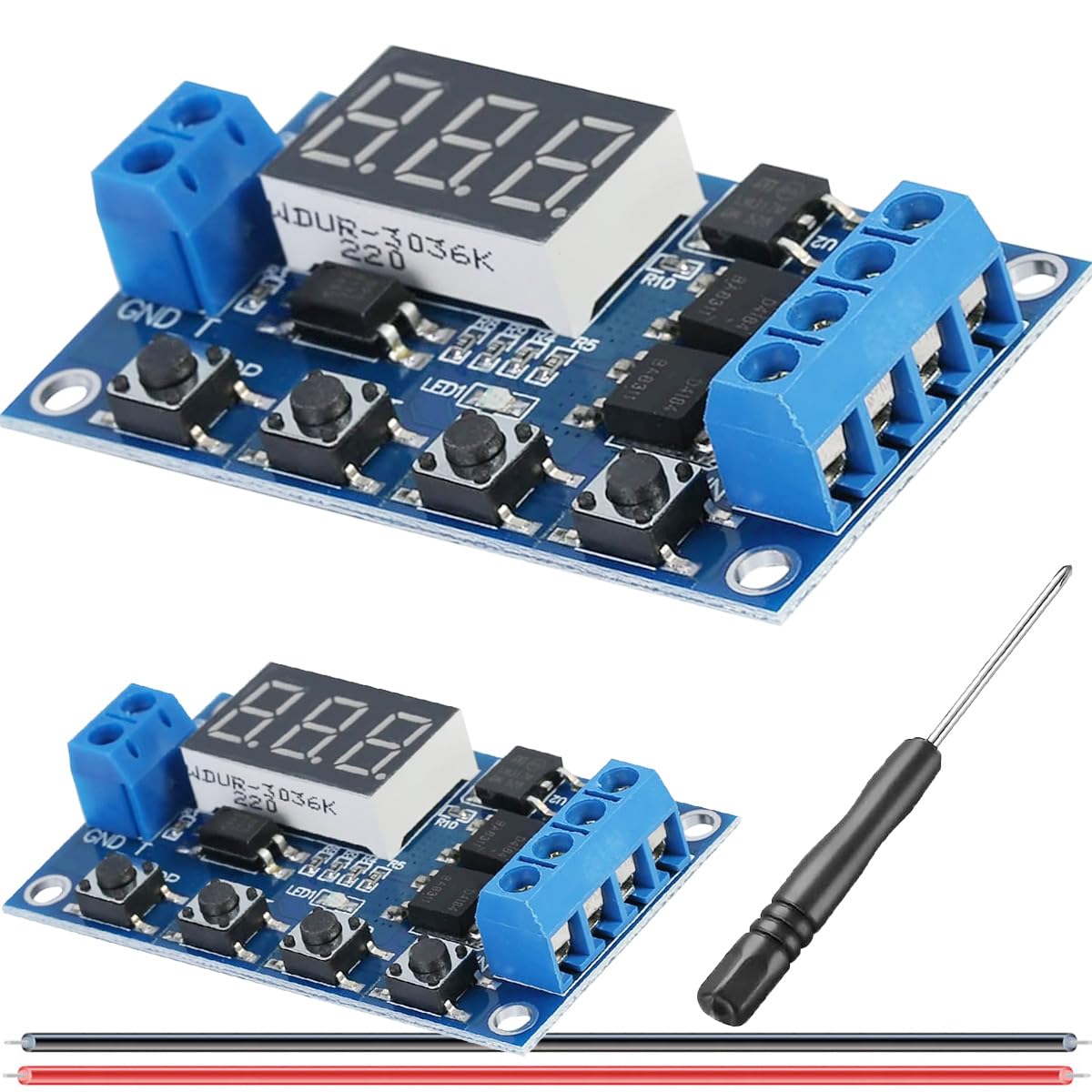 D 繰り延べる中継ぎモデュール DC 5V-36V 繰り延べるタイマーモデュール デジタルLED見せびらかす中継ぎゲーム盤 トリガーサイクルスイッチ １番ウッド付き添い人 26AWG 赤および黒有線テレビ、2個入り口・入口