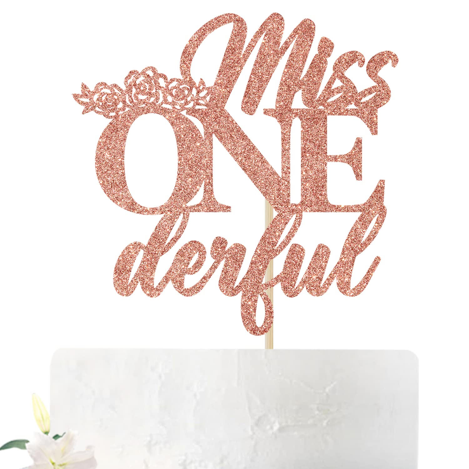 Miss One Derful 西洋菓子トッパー - ローズゴールドグリッター Happy 1st Birthday 西洋菓子飾り付け 女のお子さん用 - もの言う花シャワー/ベビーガールファーストバースデーパーティーデコレーション機材 その他-日用品雑貨・文房具・手芸