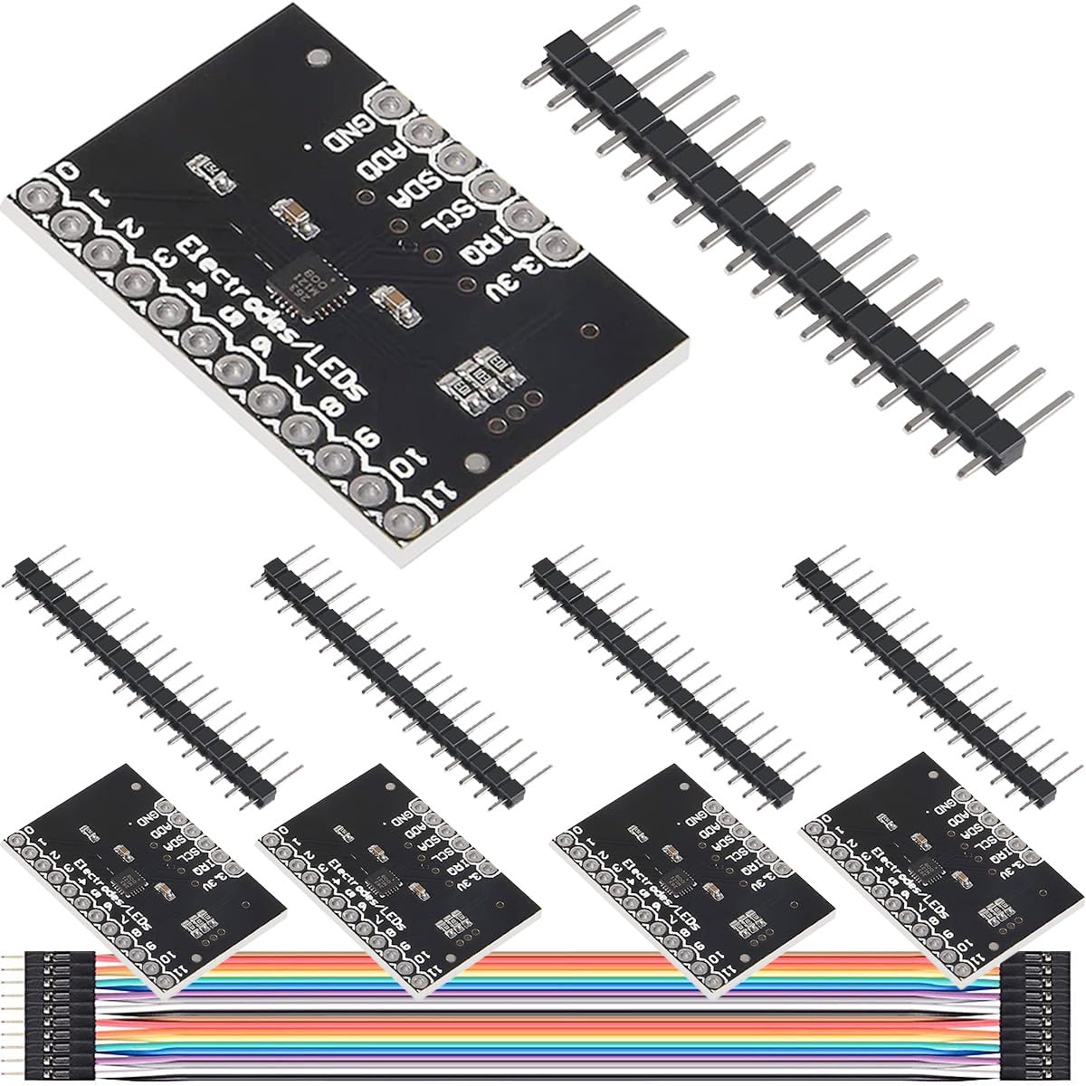 D 5個入り MPR121 タッチセンサー 静電容量式キーボードコントローラモジュール 2.5V-3.6VDC MPR121-Breakout-V12 I2Cインターフェースドライバ開発ボード ピンヘッダ付き 接続ケーブル、for arduino