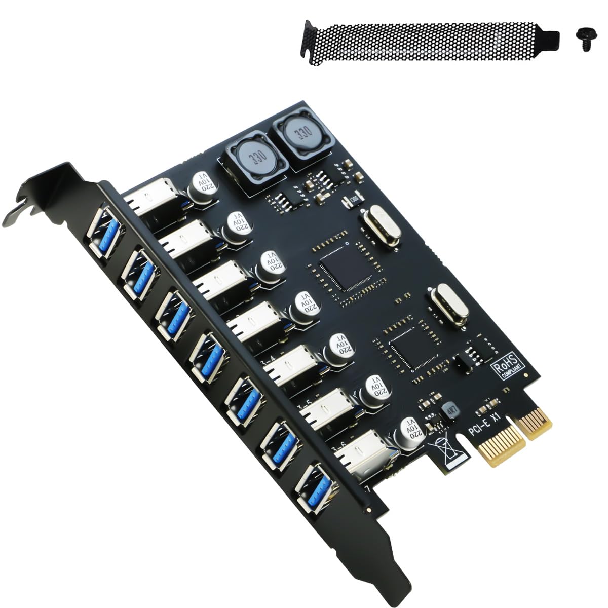 D PCIE USB 3.0カード、7ポートType-A 5Gbps PCIe拡張カード、ハブアダプタ内部コントローラアダプタ、デスクトップ用、WindowsおよびLinuxに対応