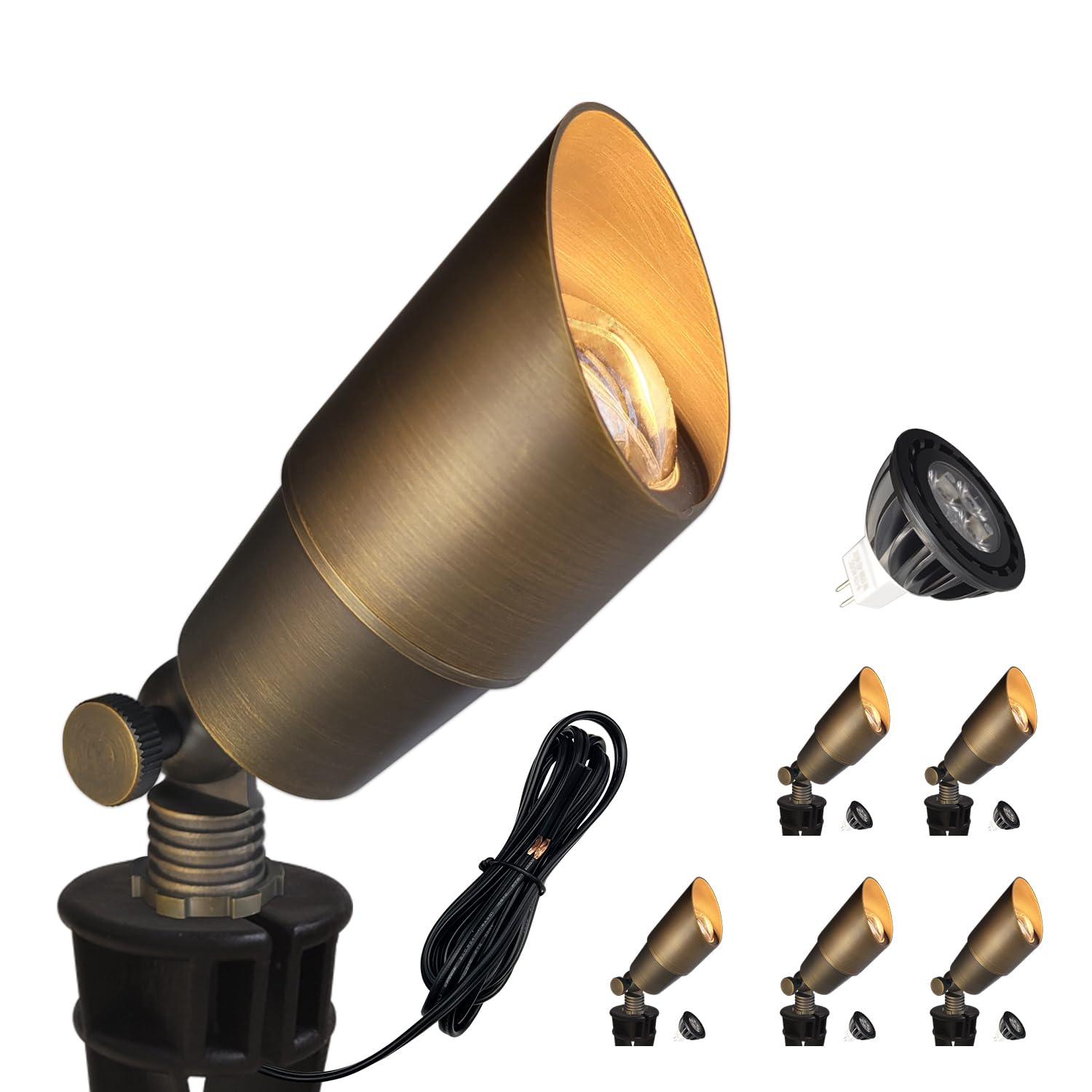 ダイカスト 真鍮 ランドスケープスポットライト 12個パック 屋外スポットライト MR16 LED電球キット付き 12V AC/DC 低電圧 屋外照明 庭 パティオ用 (101B)