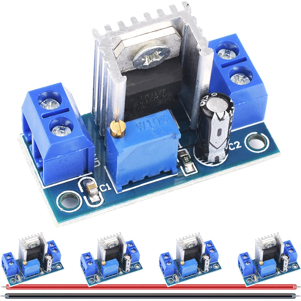 5個入り口・入口LM317変数レギュレータワット数モデュール DC-DC降圧変換器 4.2～40V変数リニアステップダウン起電力レギュレータ電気回路基板 Ardunio用 24AWG鉄条付き添い人