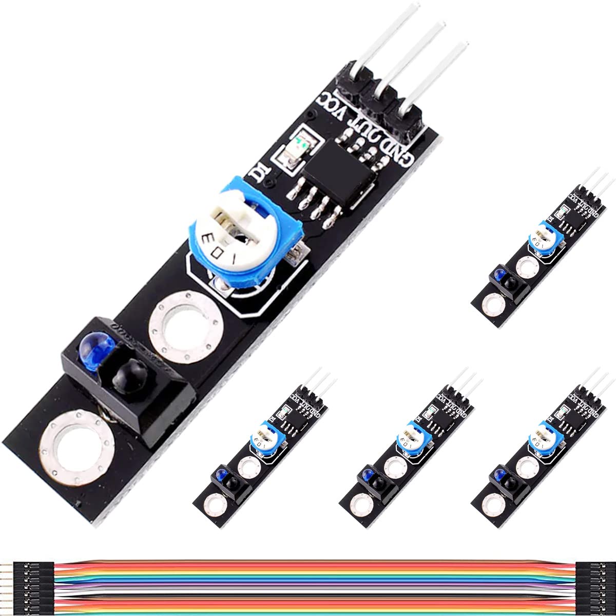 DAOKAI 5個トラッキングセンサモジュールKY-033ラインフォロワTCRT5000 1チャンネル赤外線検出センサ障害物回避モジュール調整可能感度、Arduino用