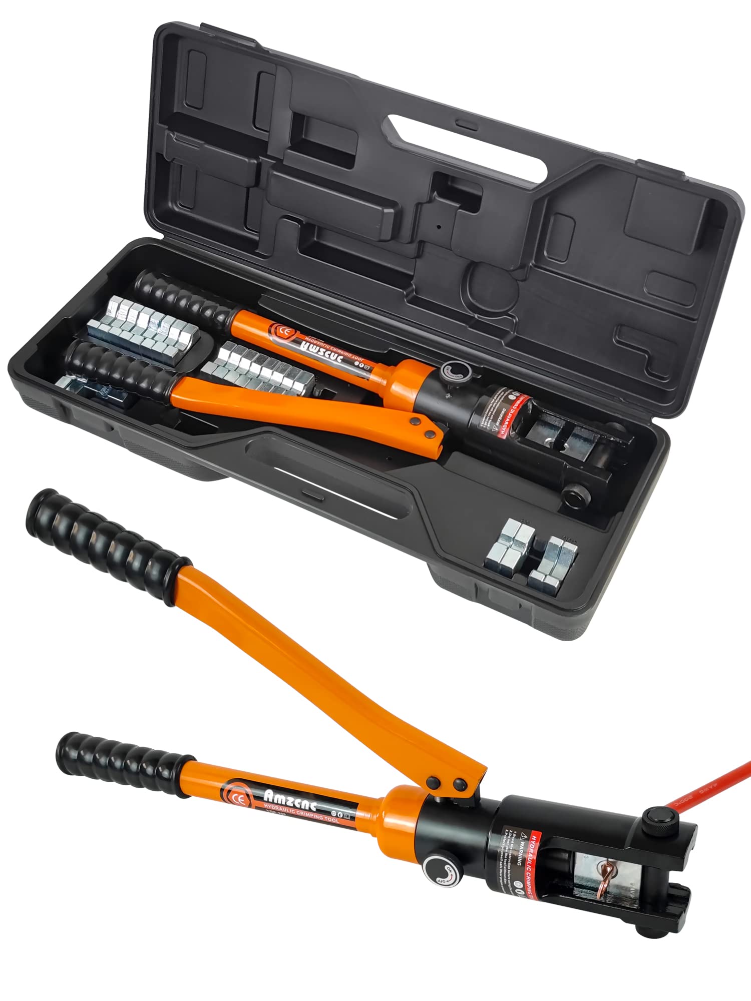 AMZCNC 工業用油圧ケーブルラグクリンパー (16トン) 9 AWG から 600 MCM 電気端子ケーブル ワイヤツールキット 13ダイセット